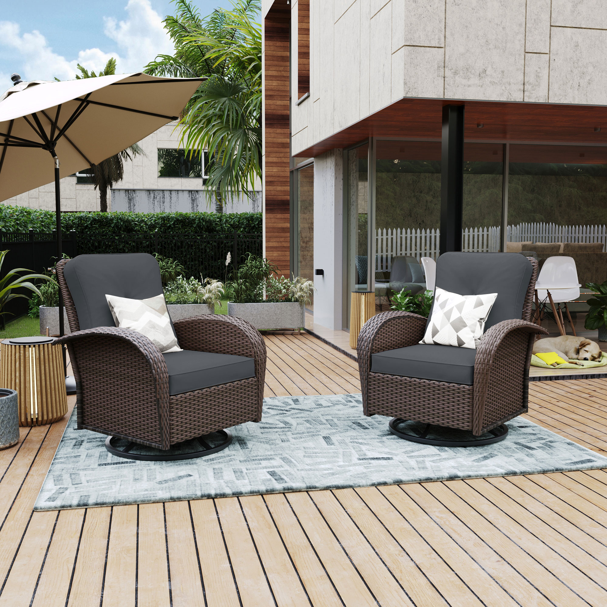 UPHA Y11BR-DGRAY Rocking Chair Wicker with Gray Cushions