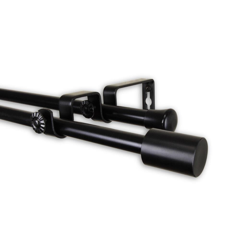 Hart & Harlow L5715-282D 5/8-in Mitchell 28-in to 48-in Black Steel Double curtain rod with Finials
