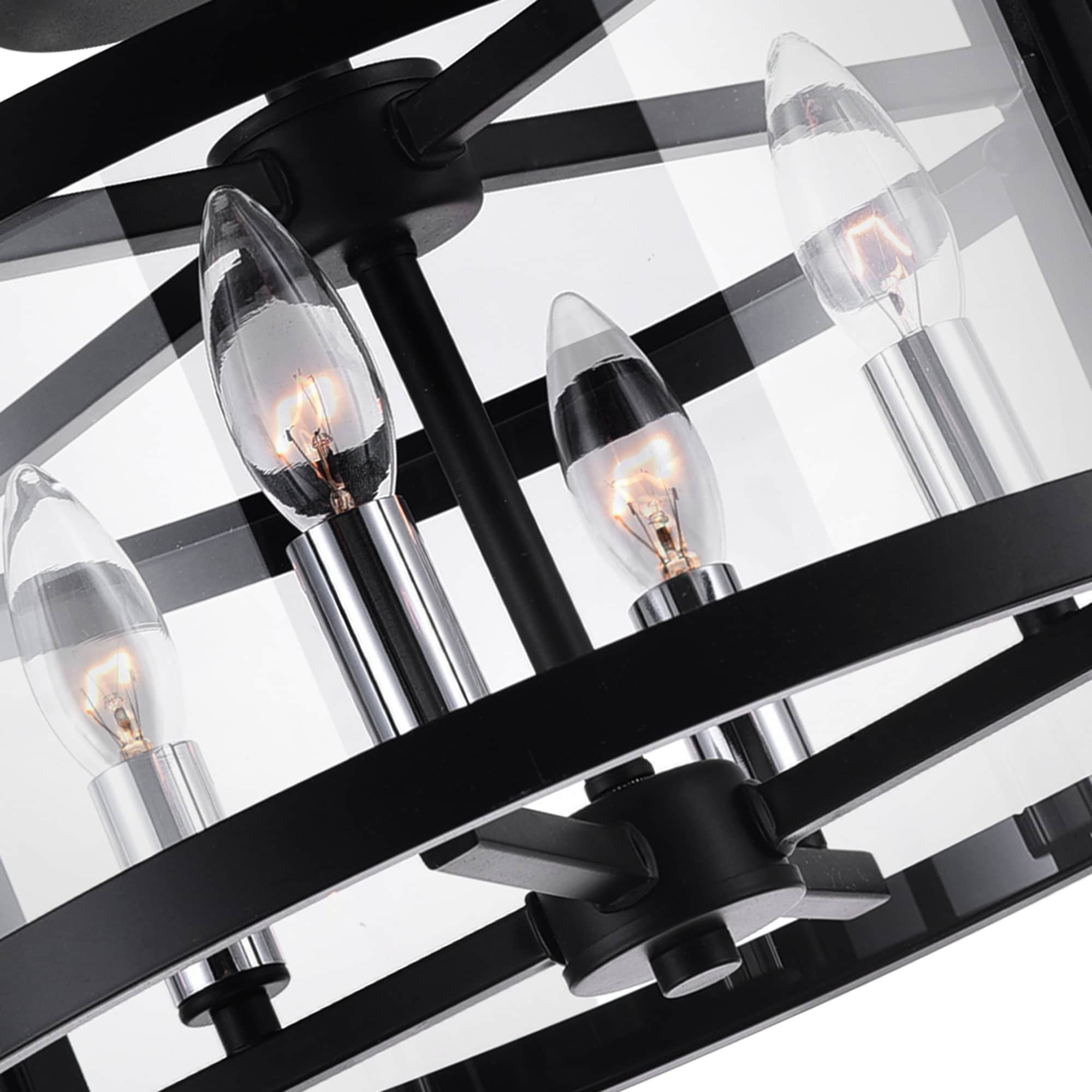 Black Steel and Glass Drum Semi Flush Mount Light
