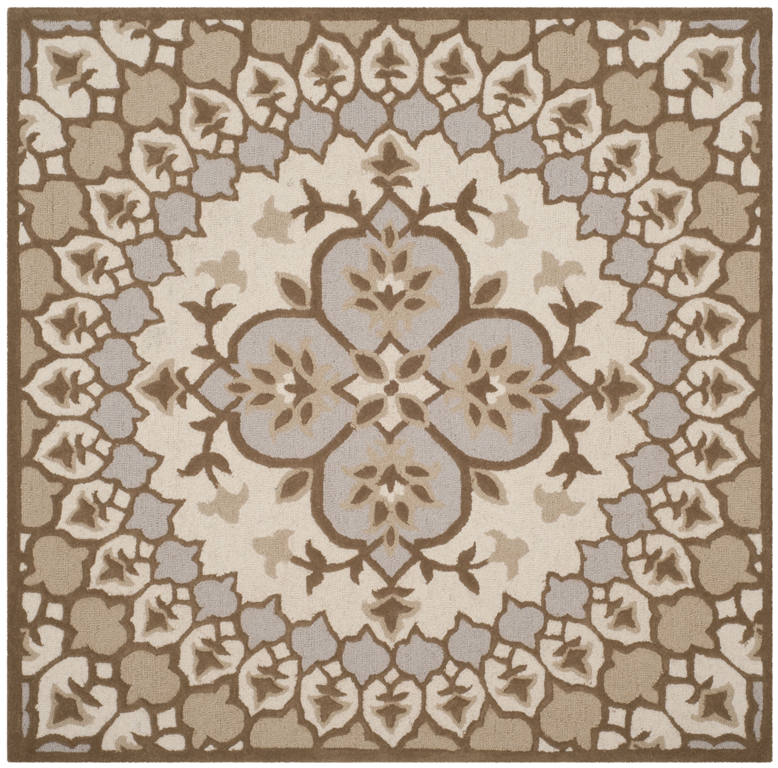 Safavieh BLG610B-5SQ Bellagio Merida 5 x 5 (ft) Tufted Wool Ivory/Dark Beig Square Indoor Floral/Botanical Bohemian/Eclectic Area rug