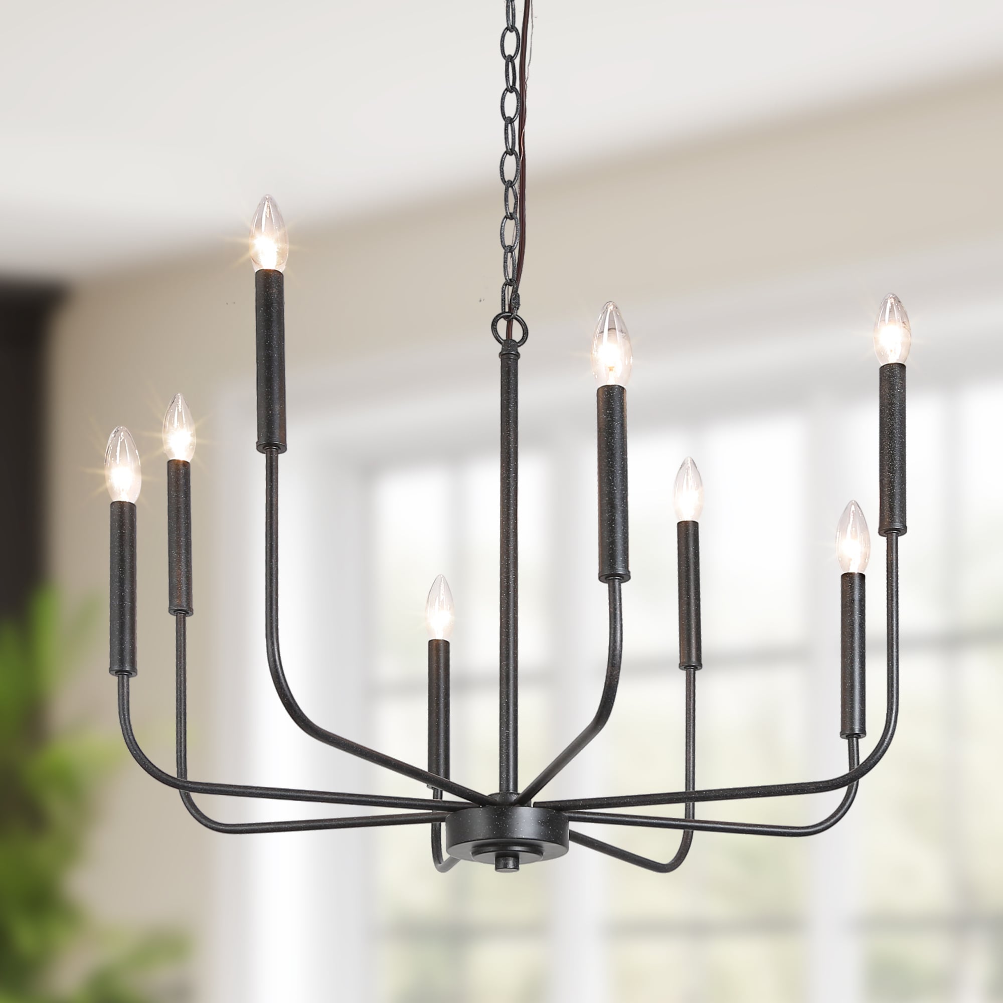 LNC 3QZMNNLWS3226A6 Concise 8 -Light Distressed Black Modern/contemporary For Use in Bedrooms, Dining Rooms, Foyers, Kitchens, Living Rooms Chandelier