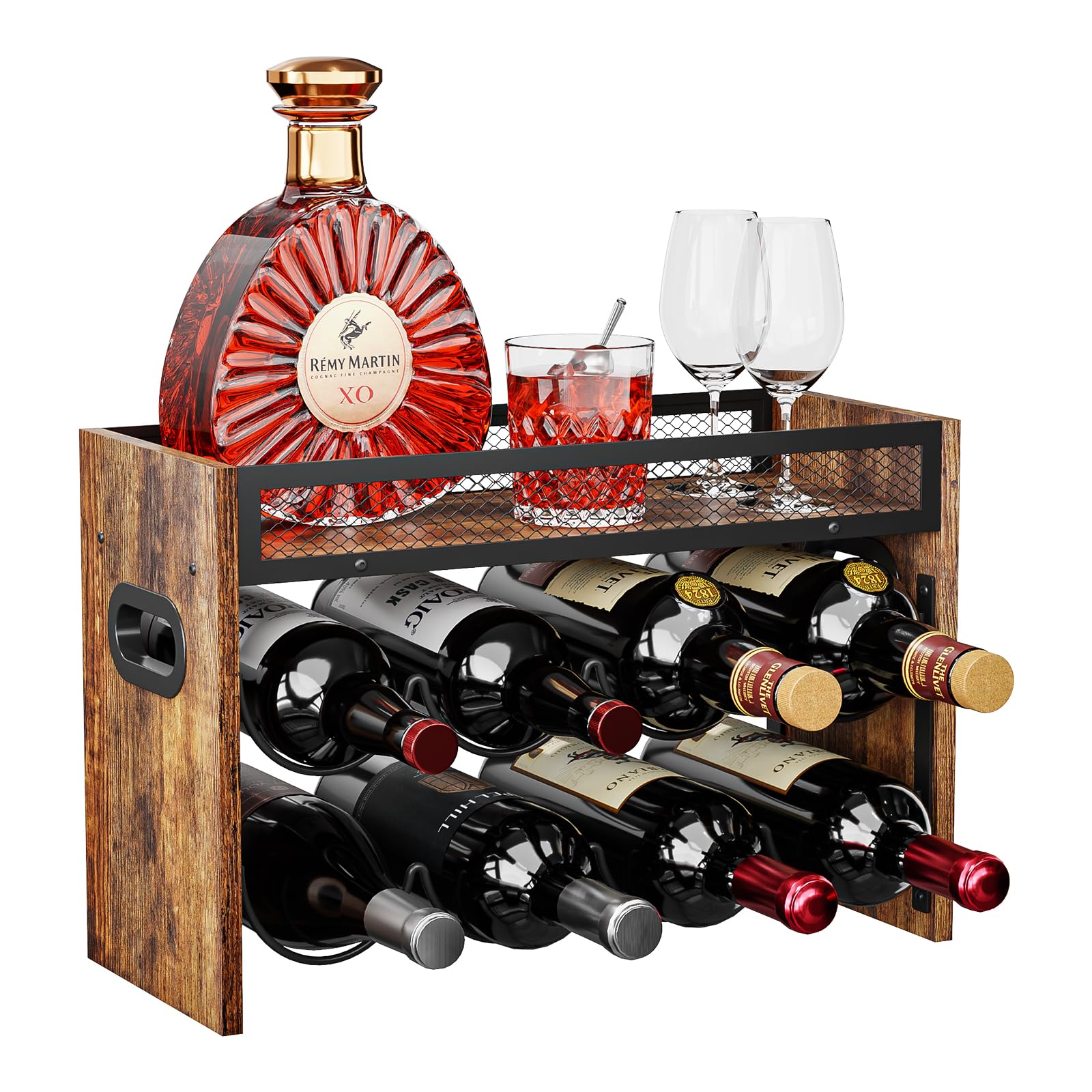 Misopily 2 Tier Wine Rack Holds 8 Bottles Sturdy Wood and Metal Lattice ...