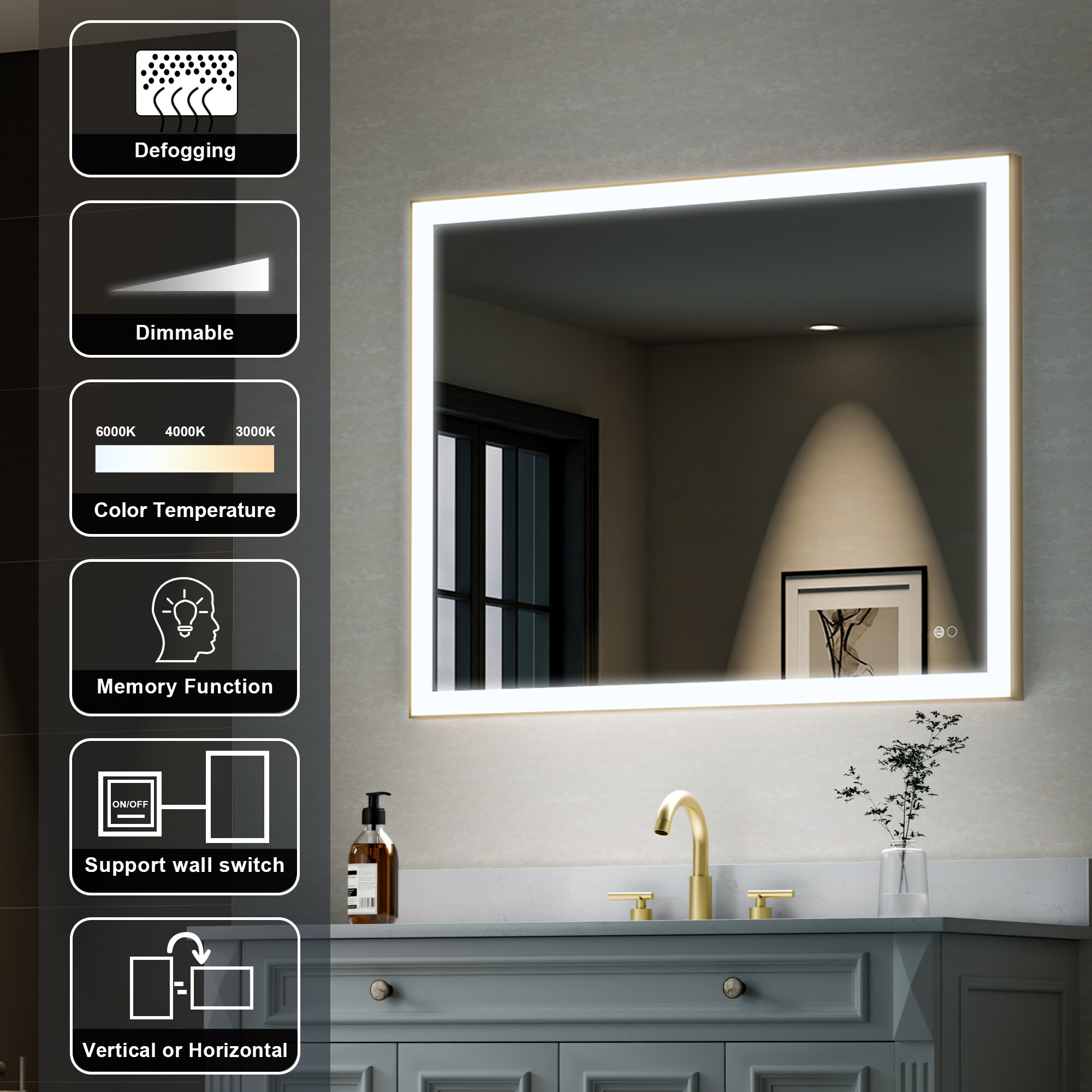 WELLFOR W5FM4032GD Framed-Bath-Mirrors - View #5