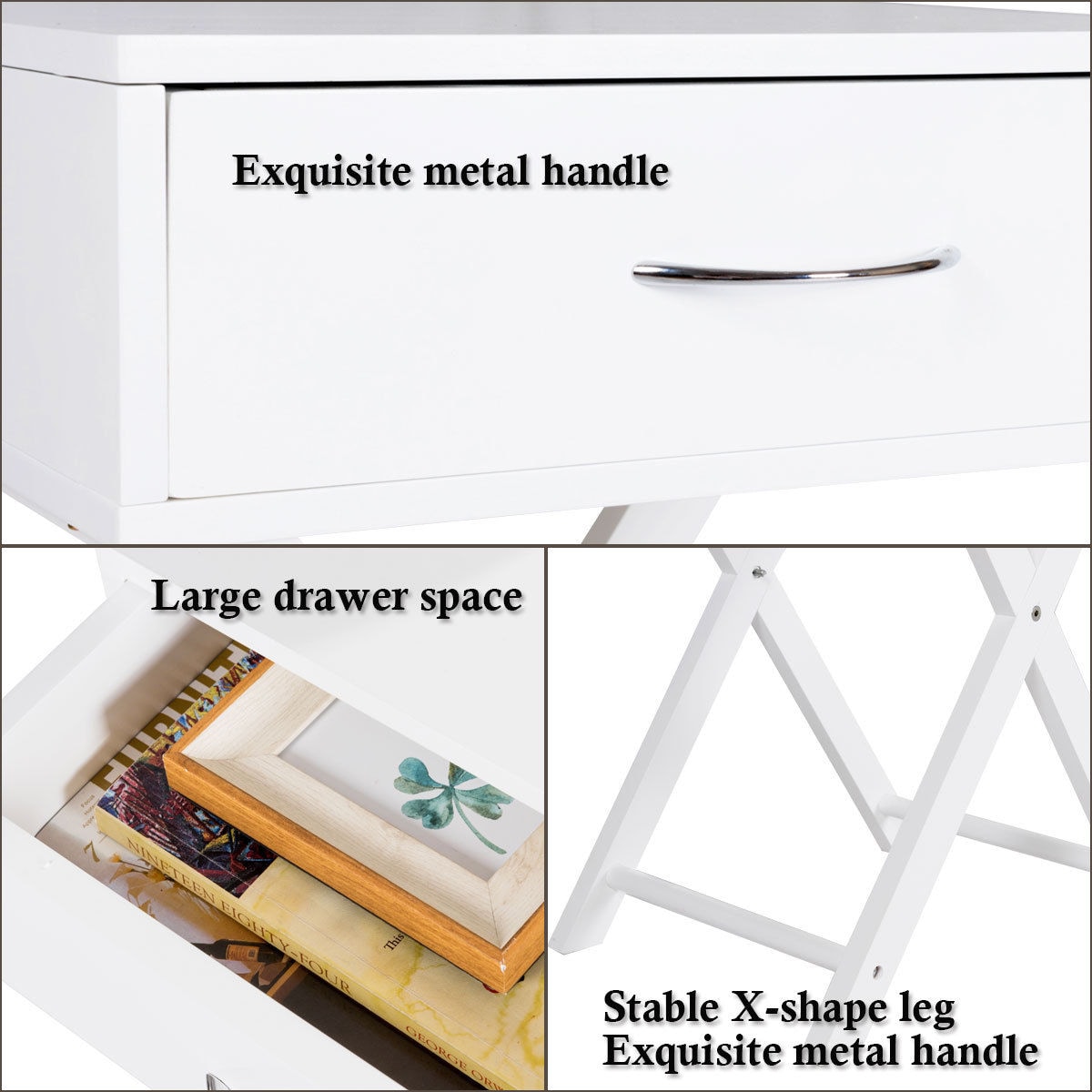White MDF X-Shape Leg 1-Drawer Nightstand