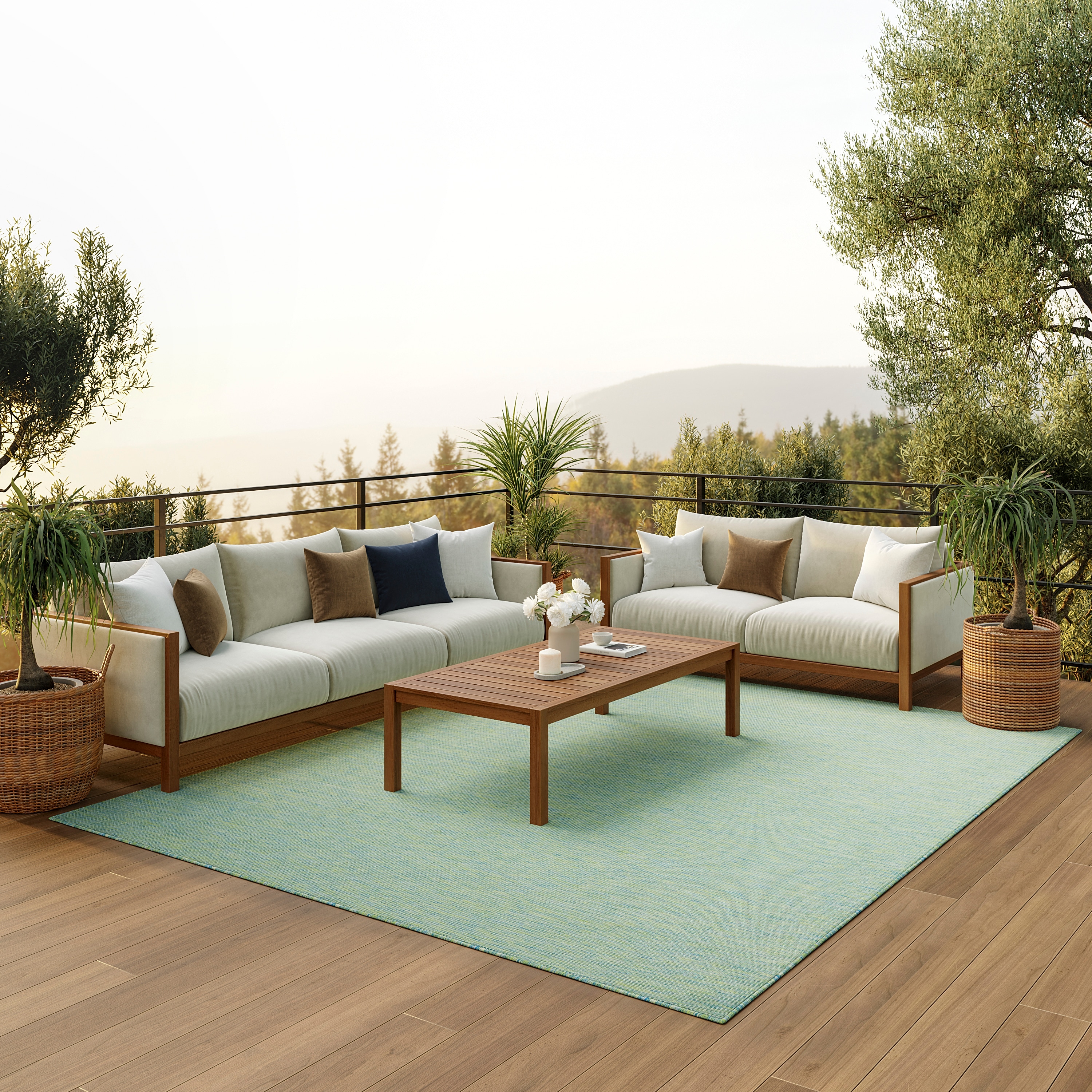 Nourison 99446842220 Positano 9 x 12 (ft) Loomed Polypropylene Blue Green Rectangular Indoor/Outdoor Solid Area rug