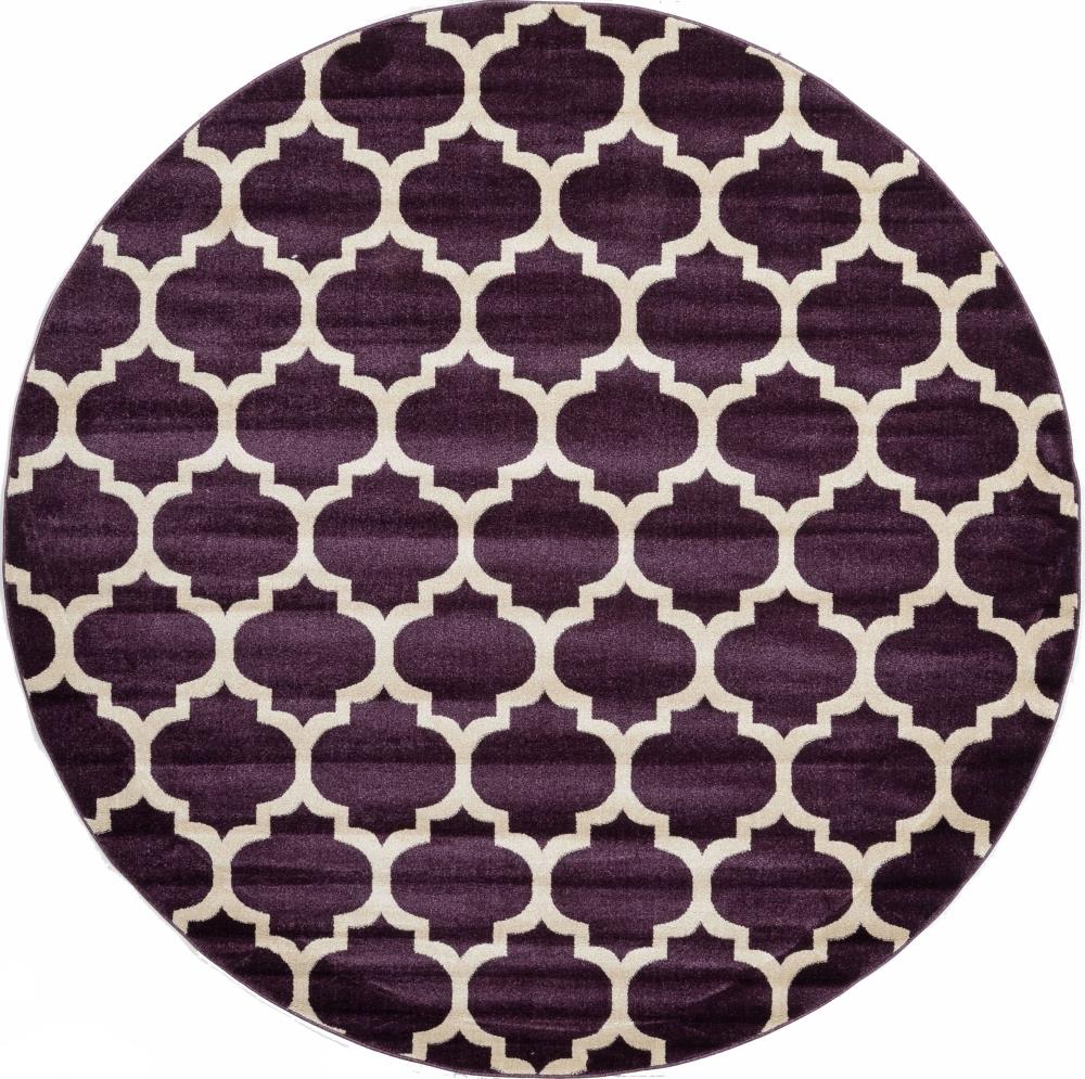 Unique Loom 3115925 Philadelphia Trellis 8 x 8 (ft) Loomed Polypropylene Dark Purple/Beige Round Indoor Geometric Industrial Area rug