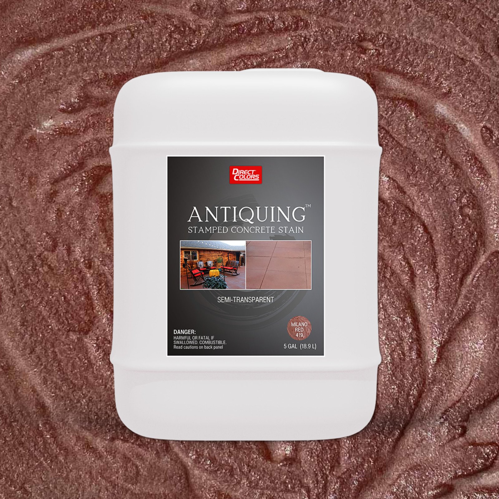 Direct Colors DC-ANS-419-5GAL Antiquing Stamped Concrete Stain Milano Red Solvent-based Ready-to-use Concrete stain ( 5-gallon )