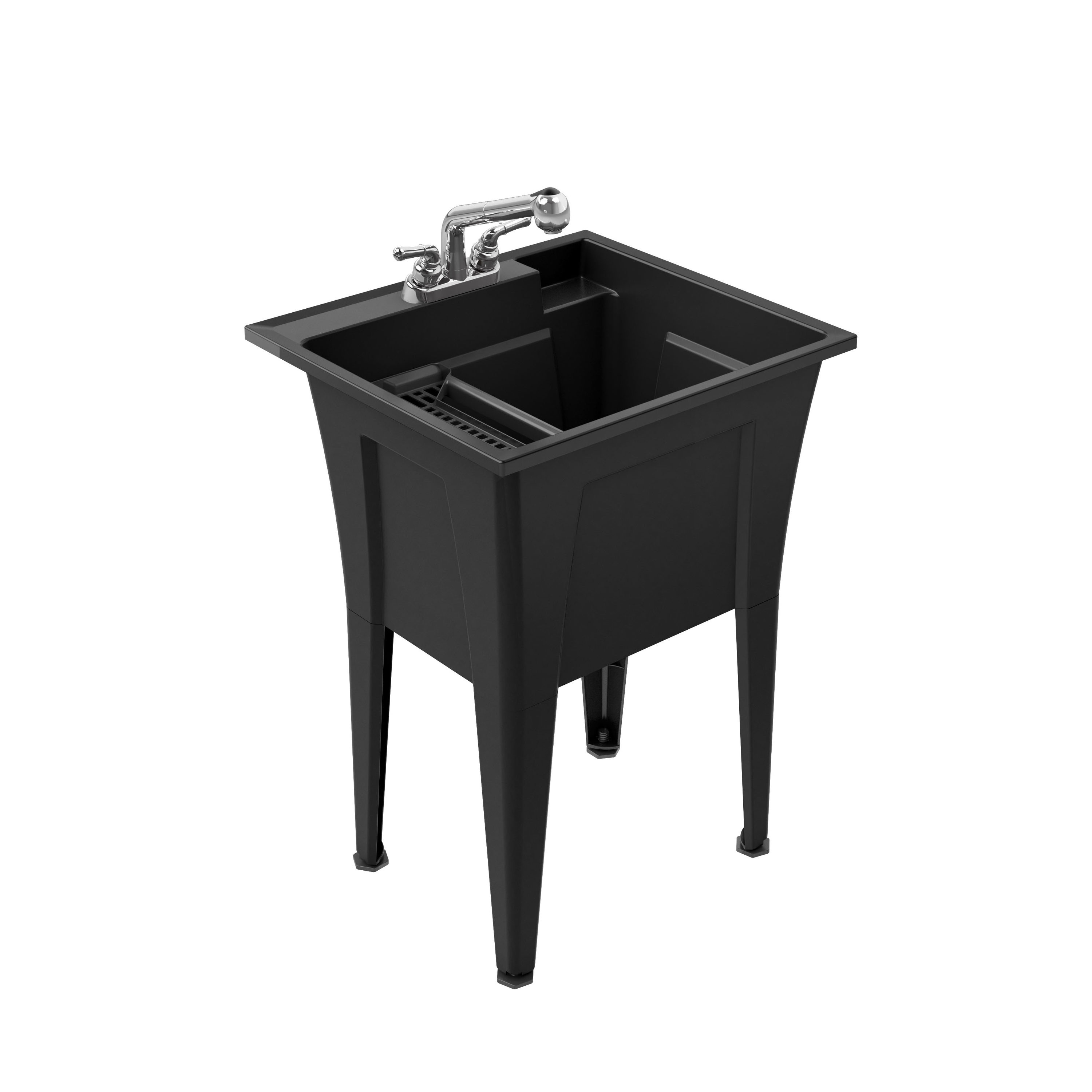 Rugged Tub 24 In X 22 Recycled Polypropylene Black Laundry Sink With 2 Hdl Non Metallic Pullout Faucet And Installation Kit B24bk1