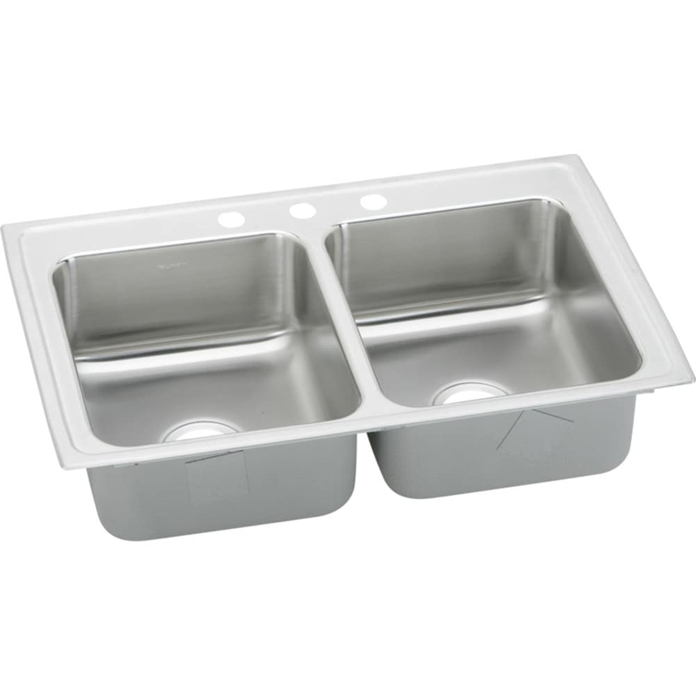Elkay LR33193 Gourmet Drop-in 33.0-in x 19.5-in Stainless steel Double equal bowl 18 -Gauge Kitchen Sink