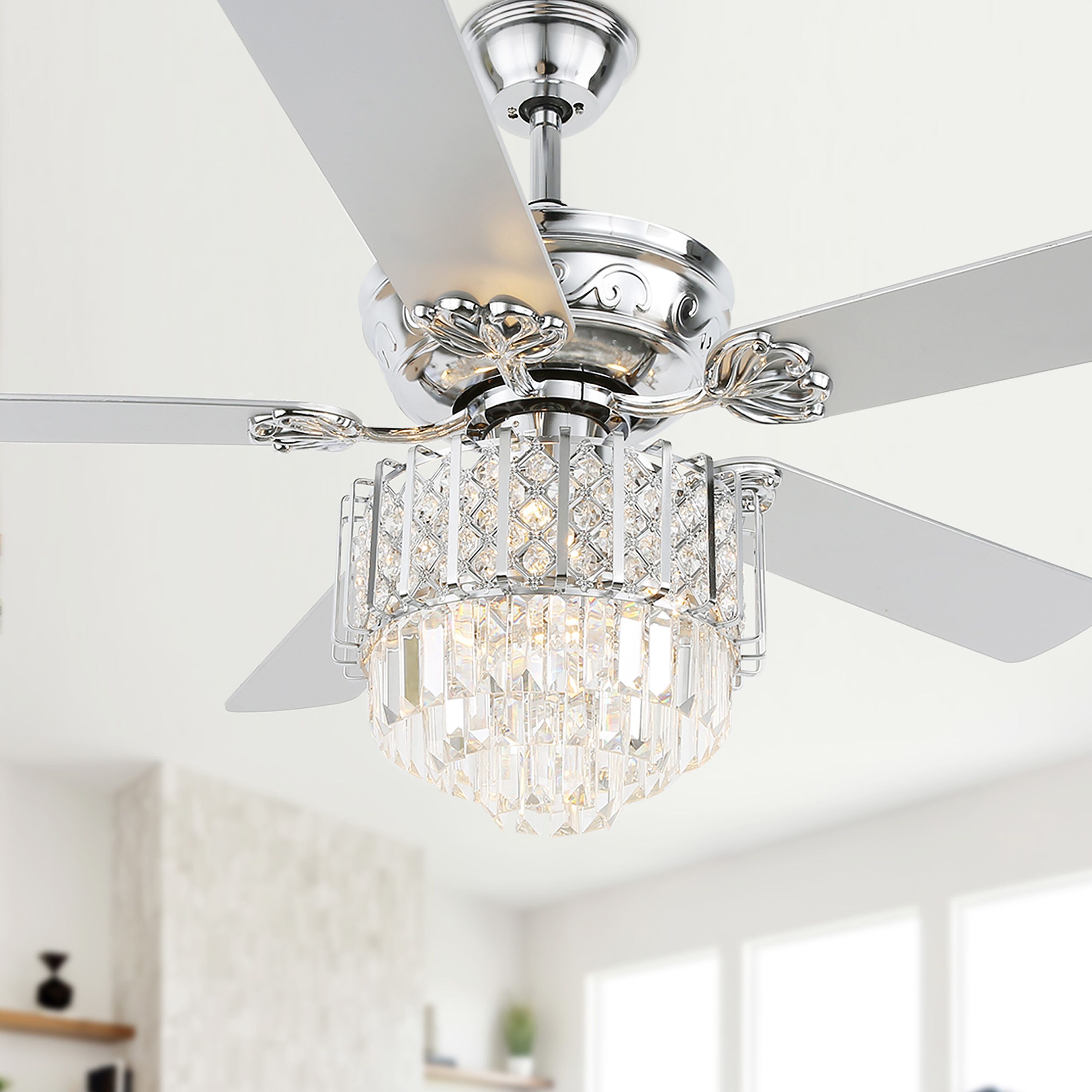 Cusp Barn BD2050-C BD2050 52-Inches Chrome with Wood Blades Indoor Downrod mount Standard Ceiling Fan and Remote ( 5 -Blade)