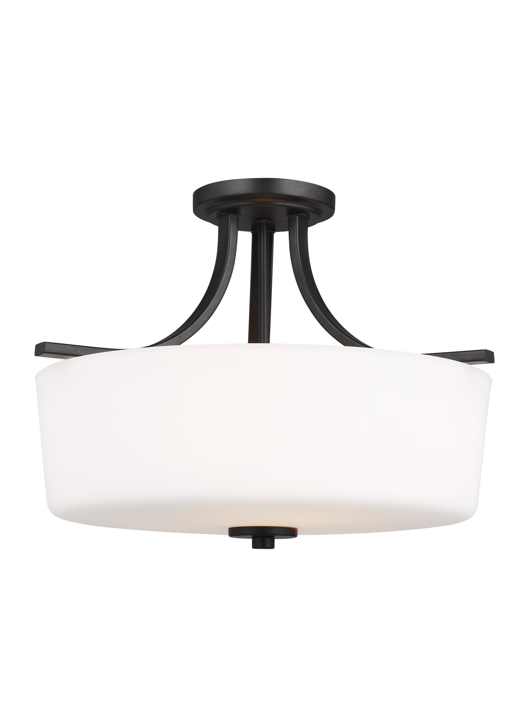 Kemal Midnight Black 3-Light Semi-Flush Ceiling Light with Etched White Glass