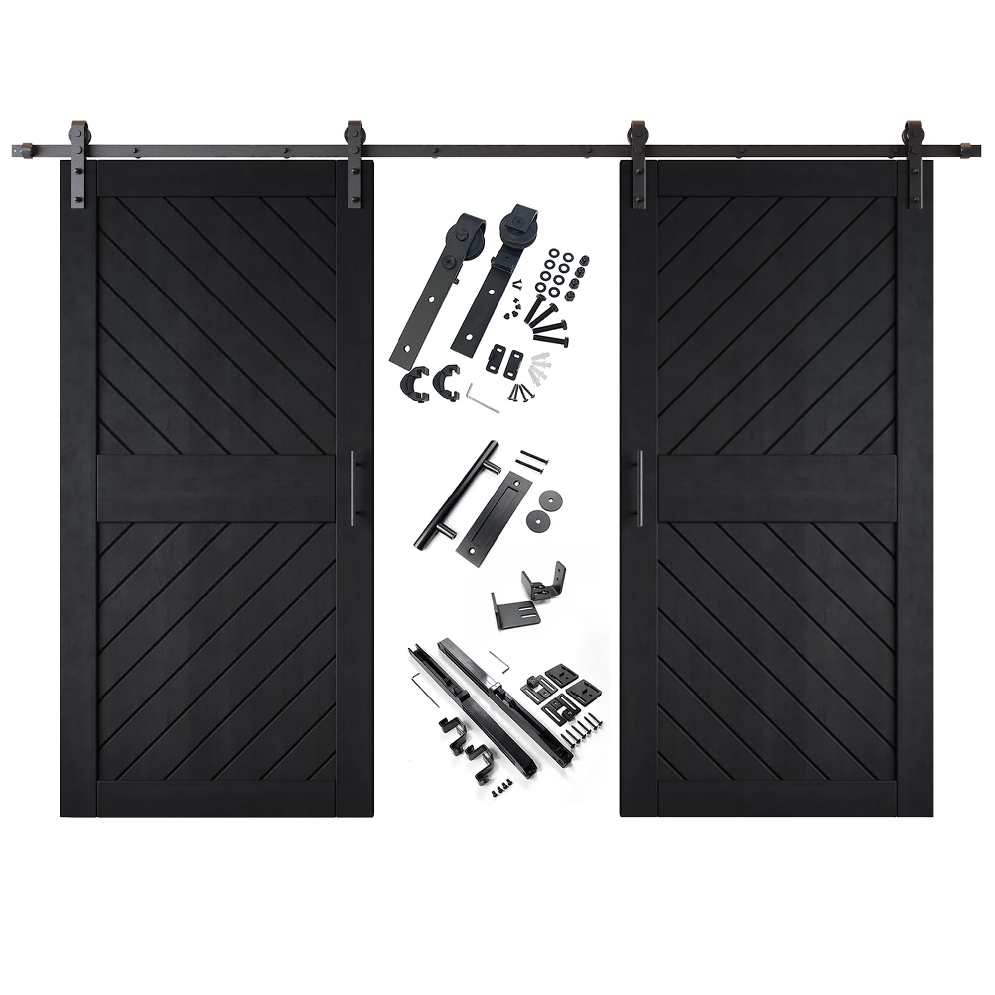 HOMACER YT2H156C-XT4-3684-BK 36-in x 84-in Black Prefinished Non-standard Pine Wood Solid core Double Barn Door (Hardware Included)