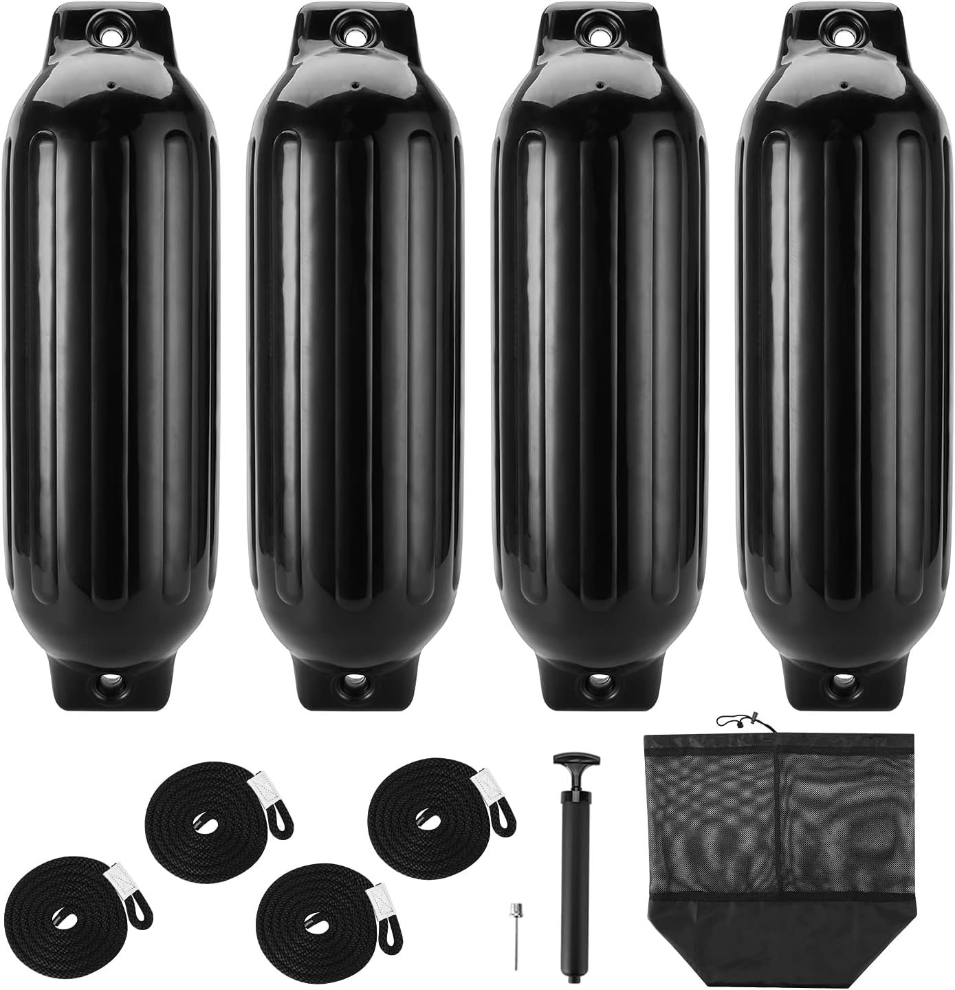 Etokfoks  Boat Fender 4 Pack 8 5 Inch Bumpers with 4 Ropes Air Pump and Needle Inflatable Dock Fenders for Pontoon