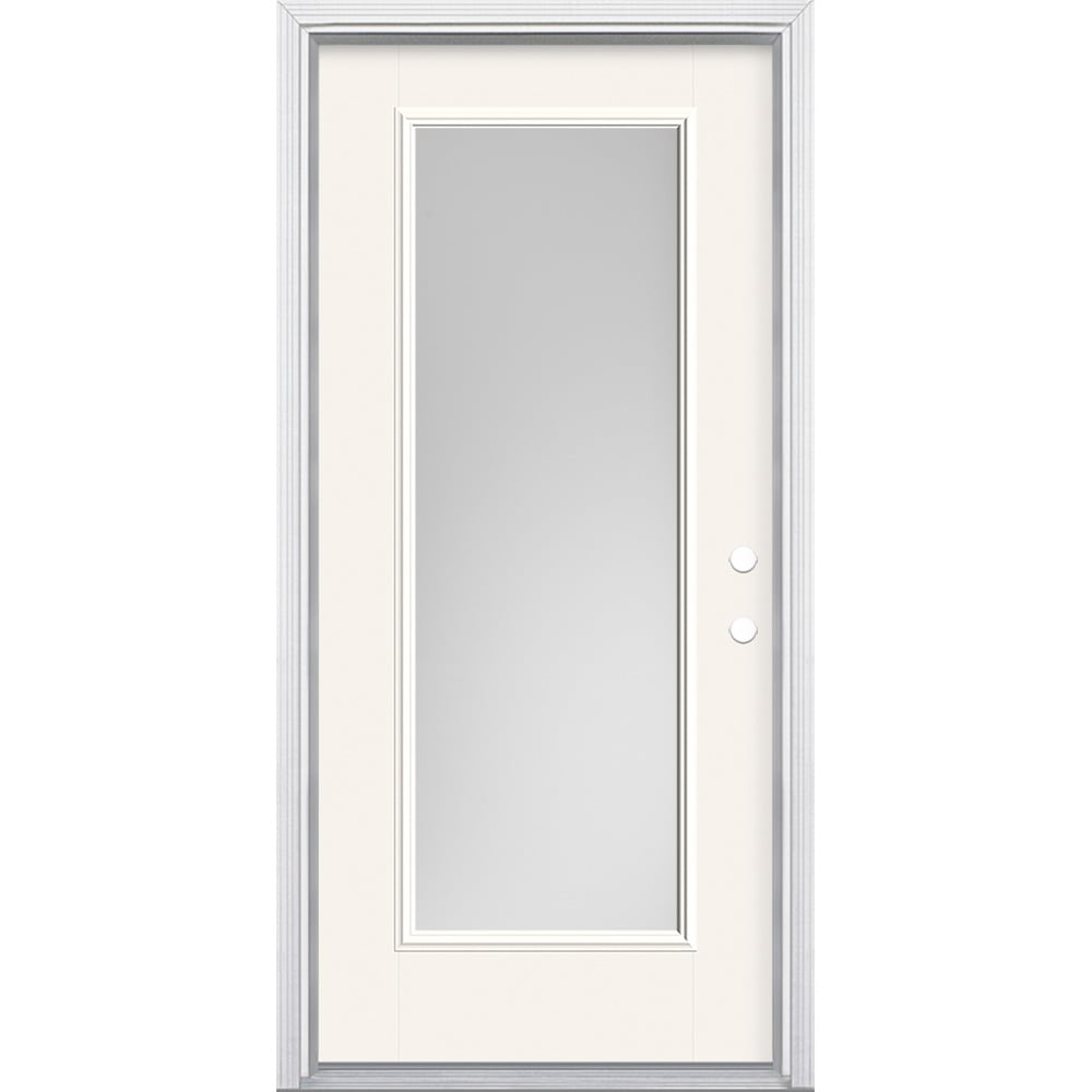Masonite 629137 36-in x 80-in x 4-9/16-in Fiberglass Full lite Left-hand inswing Modern White Painted Prehung Front Door with Brickmould Insulating core