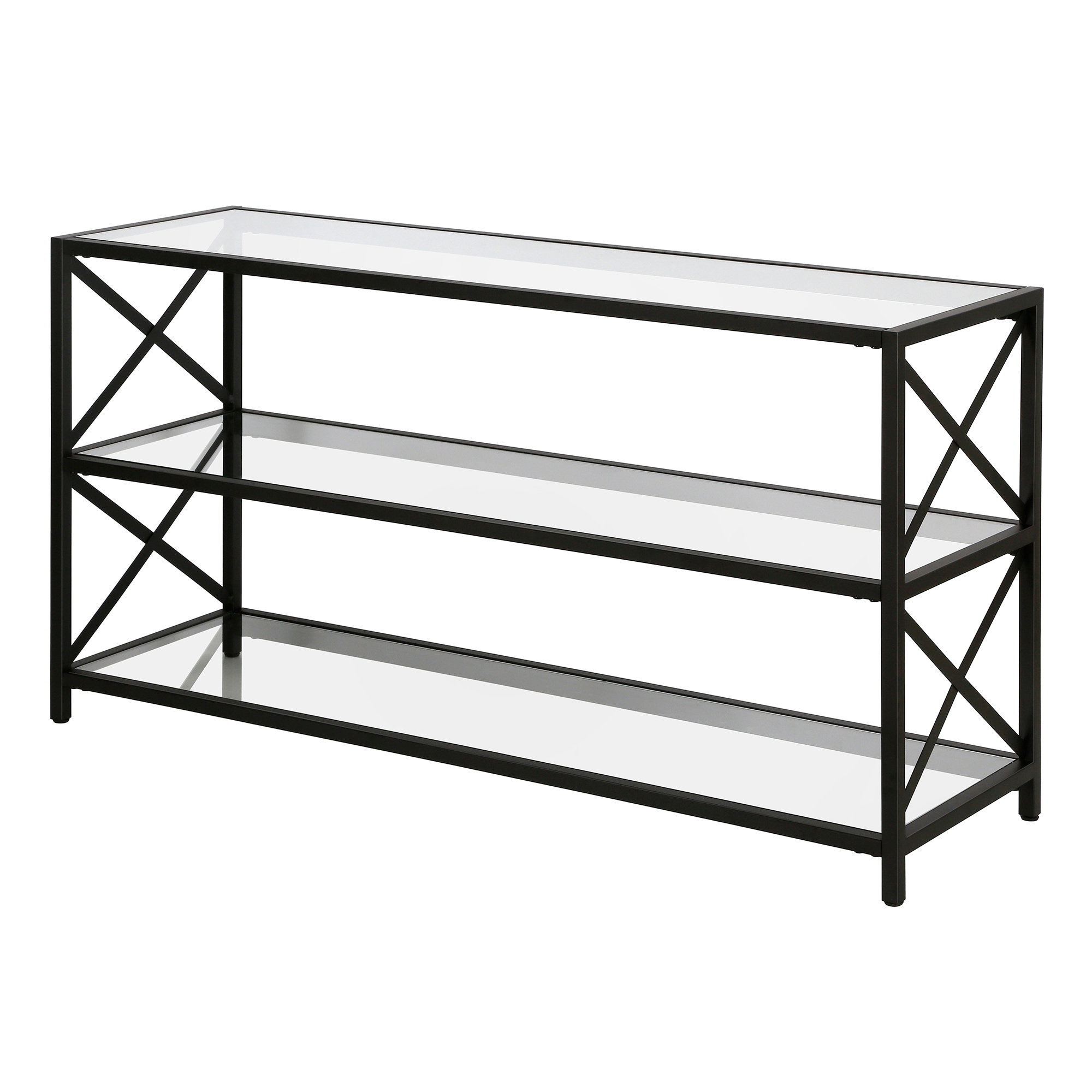 Hutton 50'' Blackened Bronze Modern Metal TV Stand with Glass Shelves
