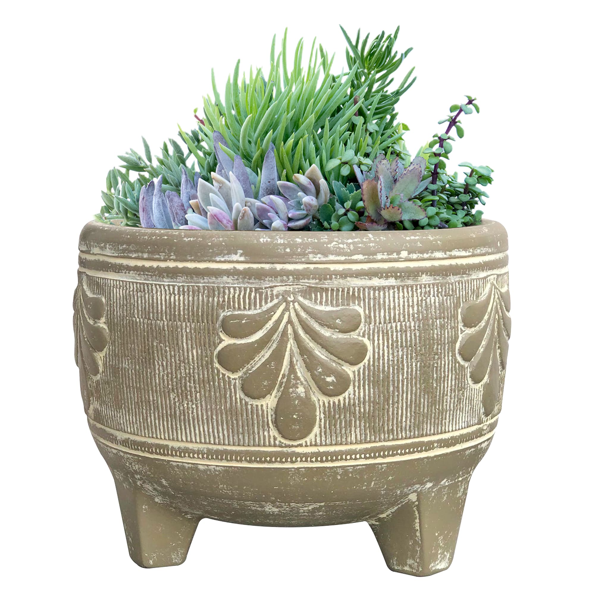 Style Selections 13.5-in W x 10.5-in H Washed Stone Clay Indoor/Outdoor  Planter in the Pots & Planters department at