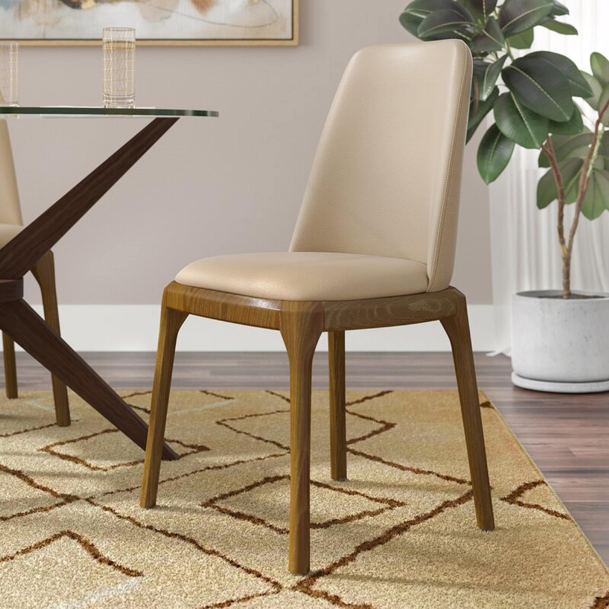 Manhattan Comfort DC009-TN Courding Contemporary/Modern Faux Leather Upholstered Dining Side Chair (Wood Frame)