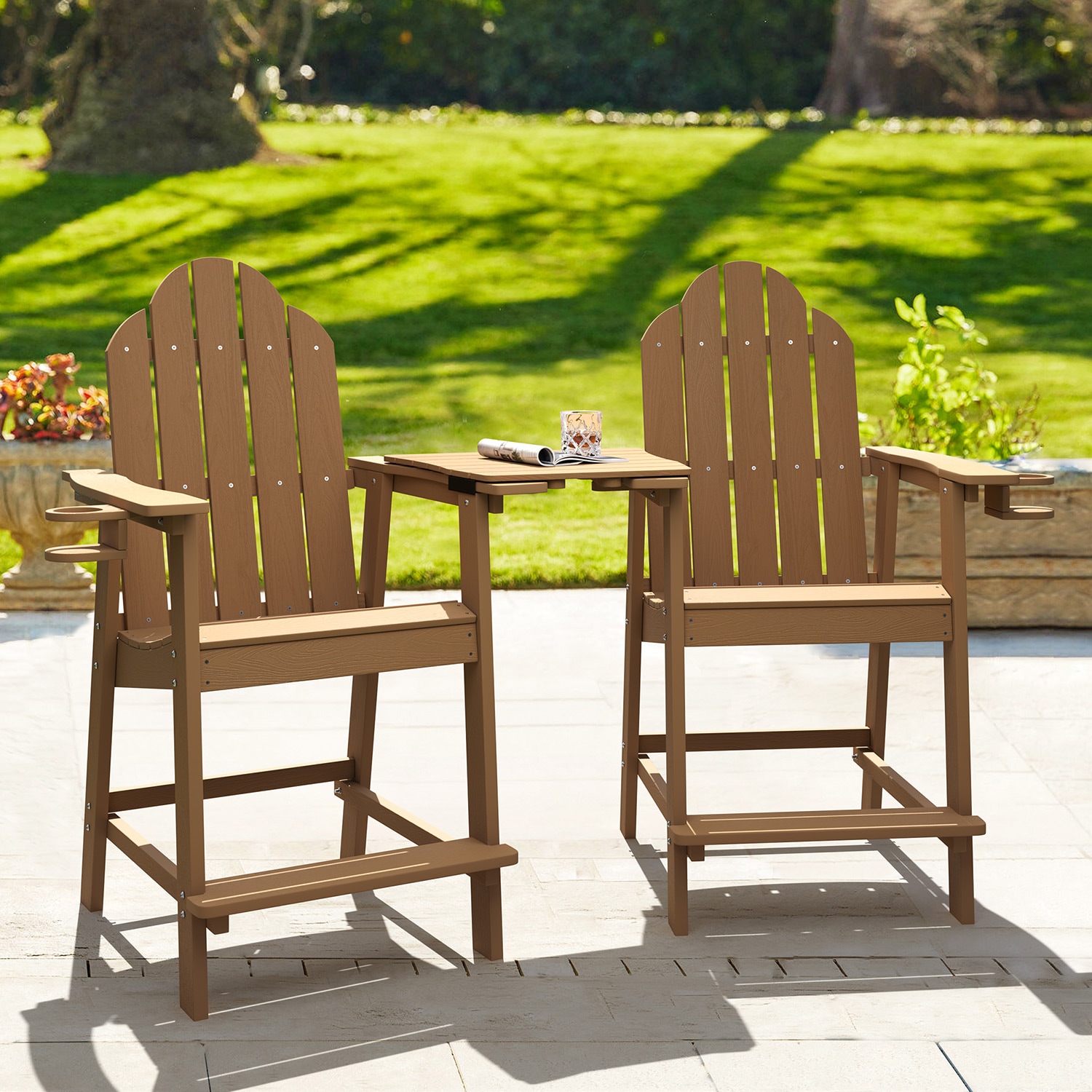 LUE BONA 3LB22PC0001-700LS The Adirondack Set of 3 Brown Plastic Frame Stationary Adirondack Chair with Slat Seat