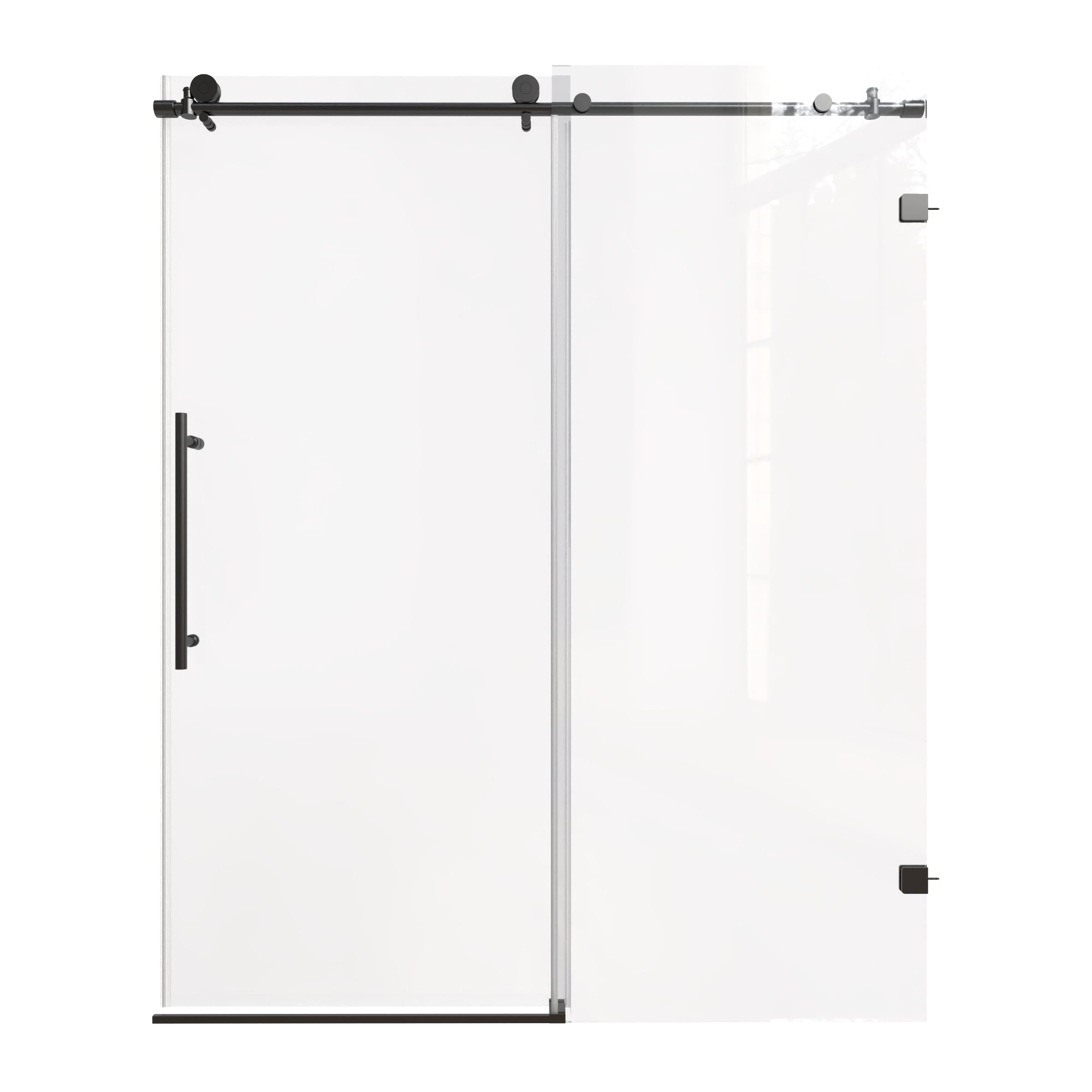CASAINC BP05P2-6062CC Matte Black 56-in to 60-in W x 74-in H Frameless Bypass Sliding Shower Door 5/16-in Thick Clear Glass
