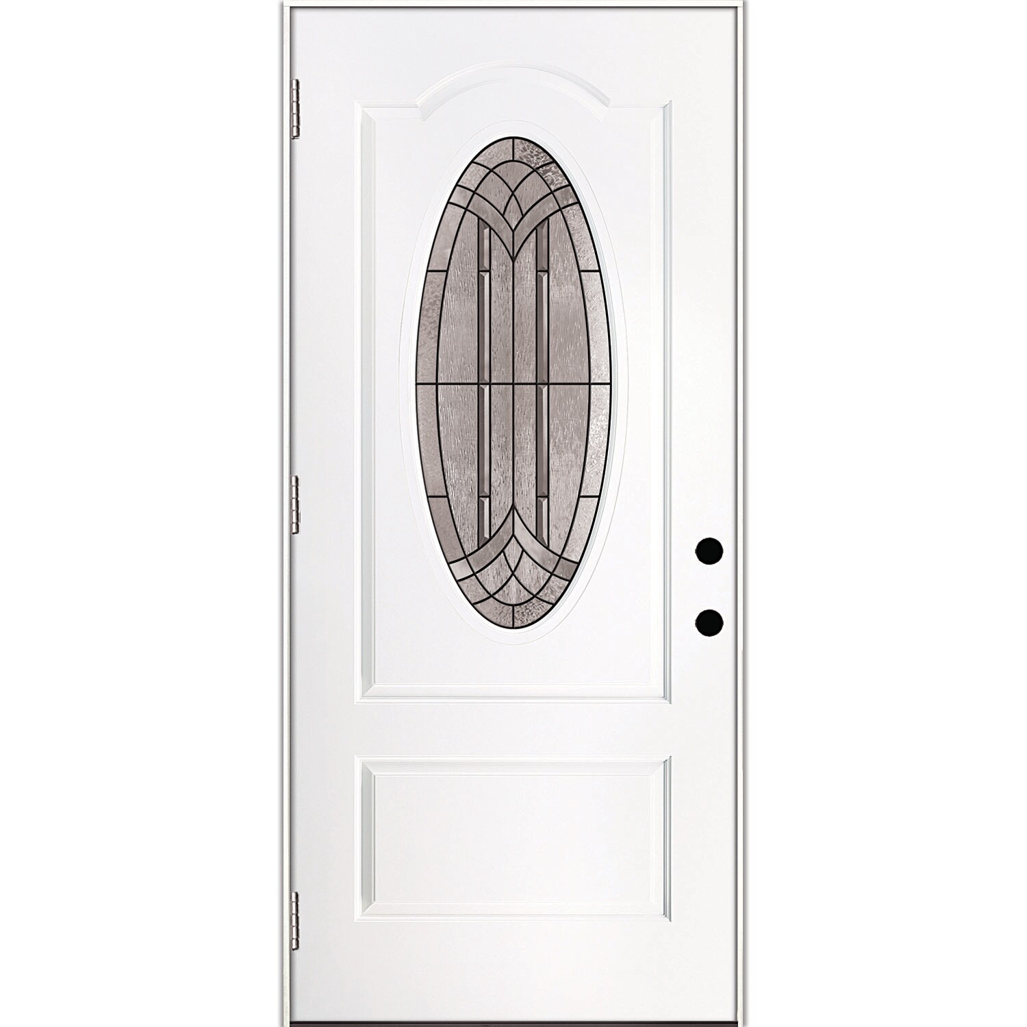 Feather River Pomona 36-in x 80-in Fiberglass Oval Lite Right-Hand Outswing Ready To Paint Prehung Single Front Door Insulating Core Stainless Steel -  FL7R38TC