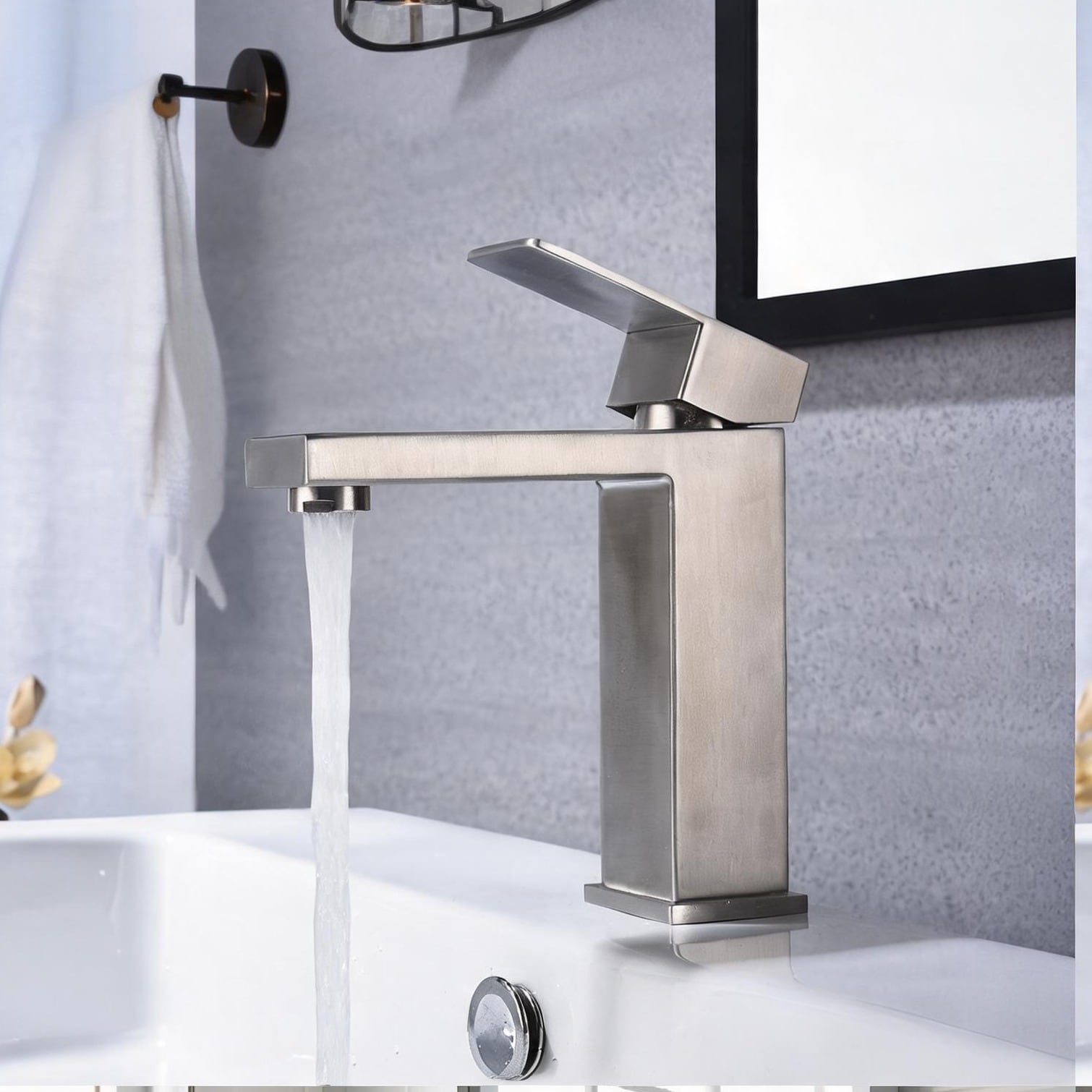 Naturefalls - Single Handle Waterfall Bathroom Sink Faucet in Brushed Nickel Stainless Steel for ...
