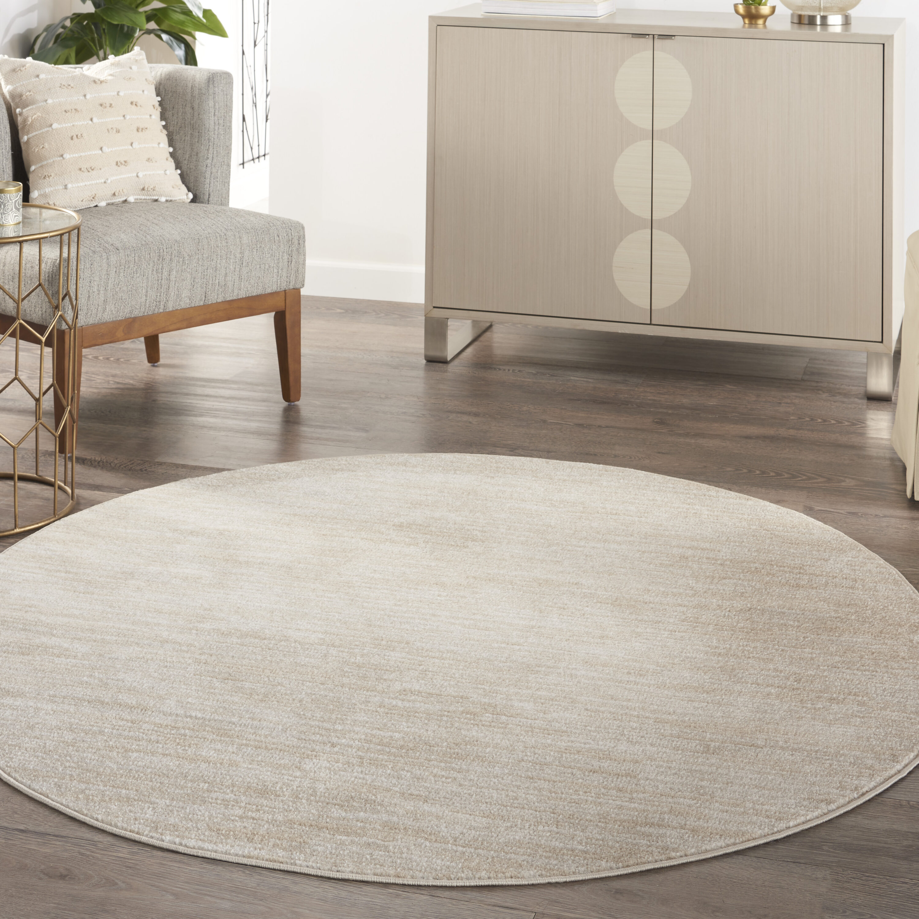Nourison 099446824059 Essentials 6 x 6 (ft) Loomed Polypropylene Ivory Beige Round Indoor/Outdoor Solid Area rug