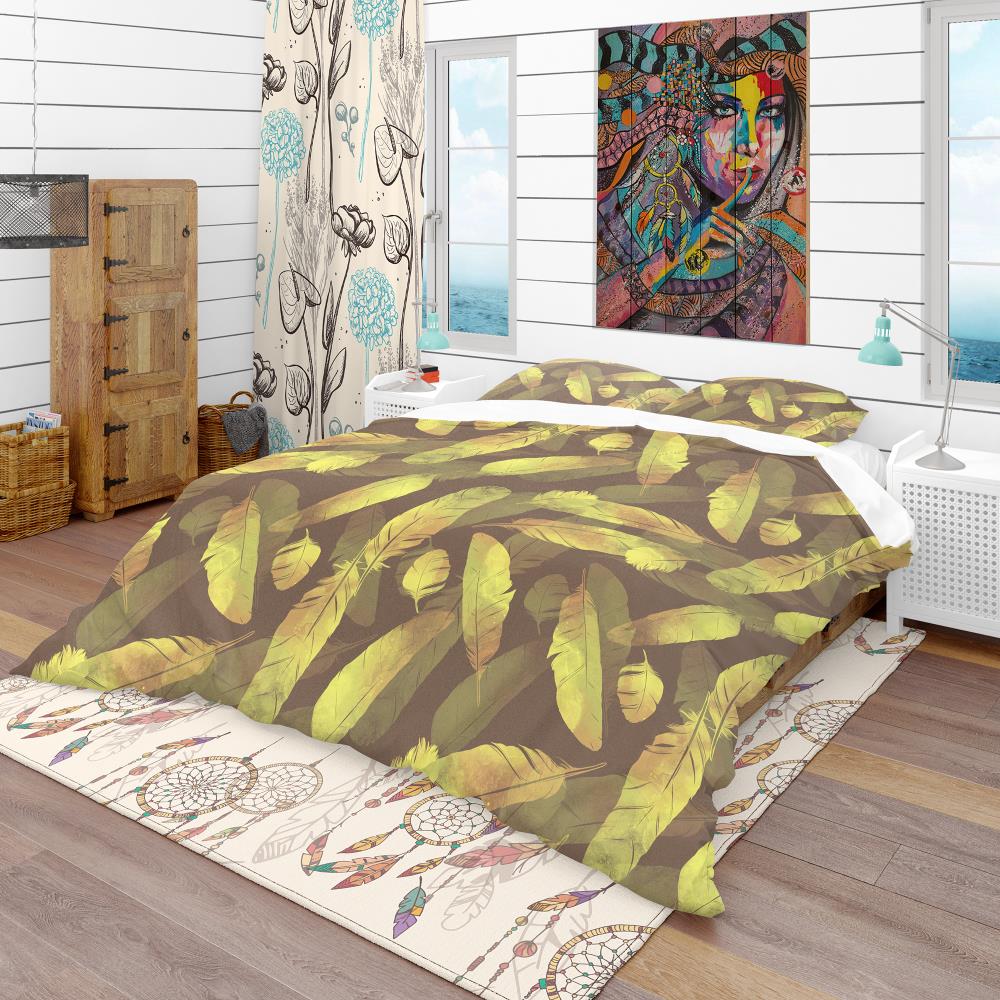 Designart BED18615-K 3 -Piece Yellow and Gold King Duvet cover Set
