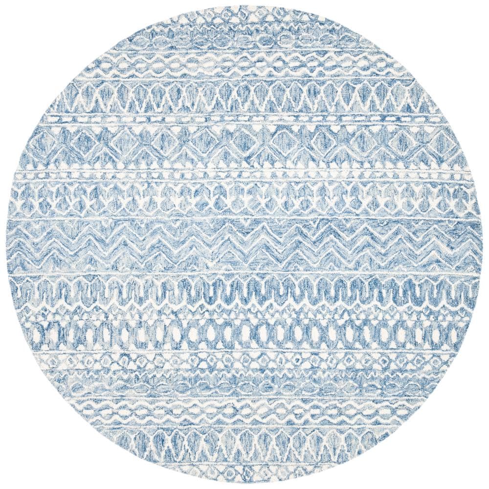 Safavieh MLP502M-5R Micro-Loop Alsace 5 x 5 (ft) Tufted Wool Blue/Ivory Round Indoor Abstract Southwestern Area rug