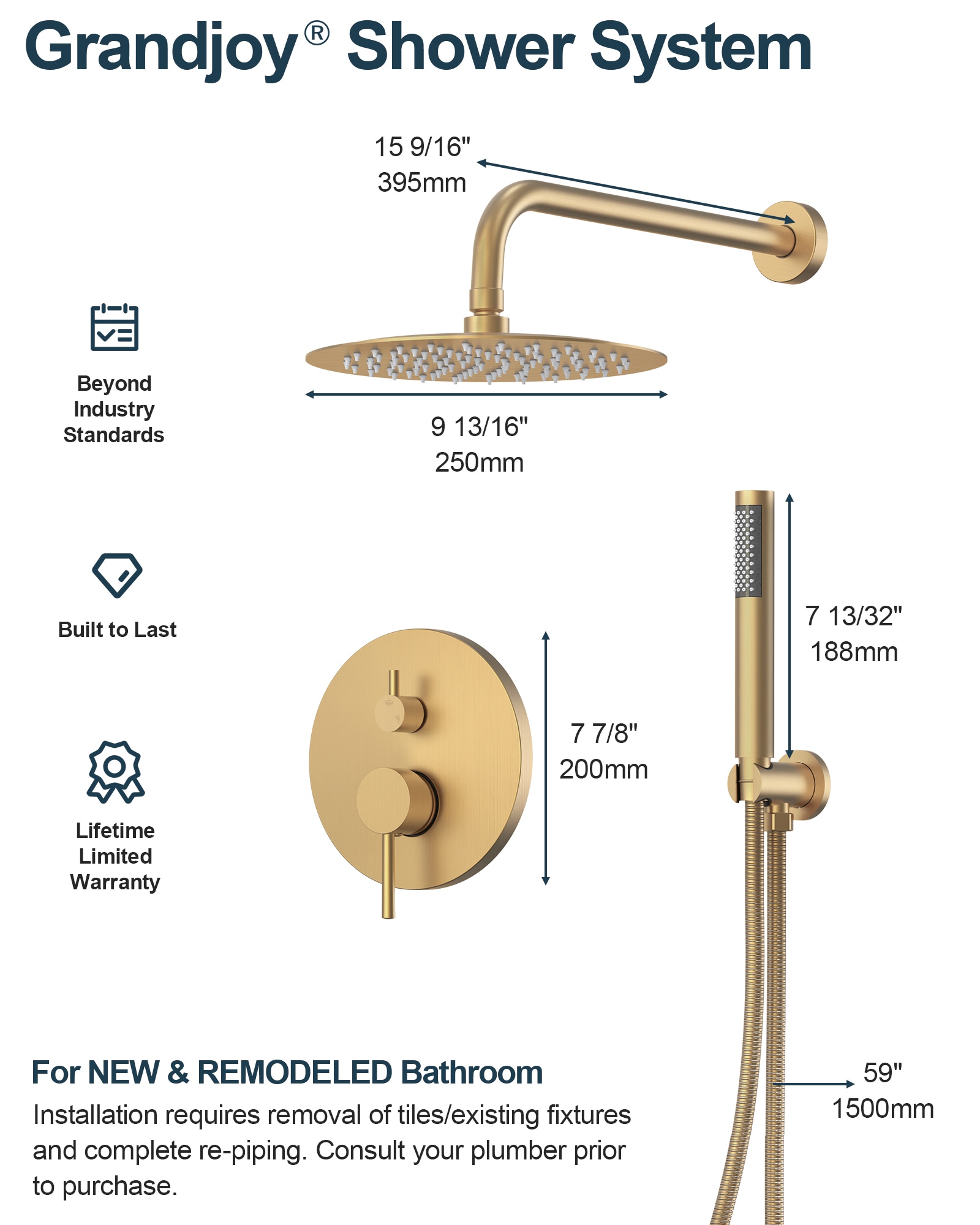 GRANDJOY SFS-1059-GD10 Showerhead-Bar-Panels - View #9
