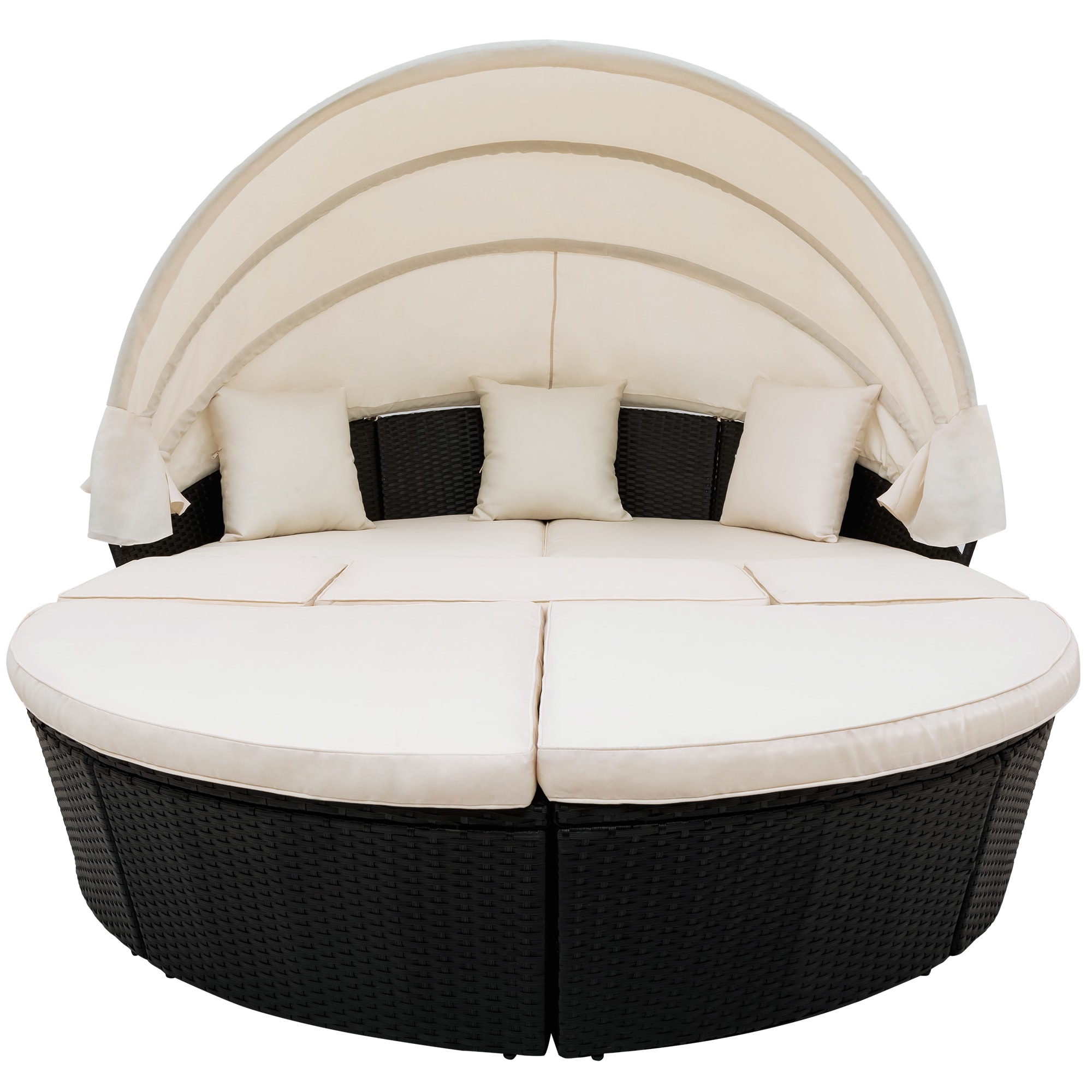 Forclover N7FW-200BE Wicker Sectional Sofa Set 6-Piece Wicker Patio Conversation Set with Off-white Cushions