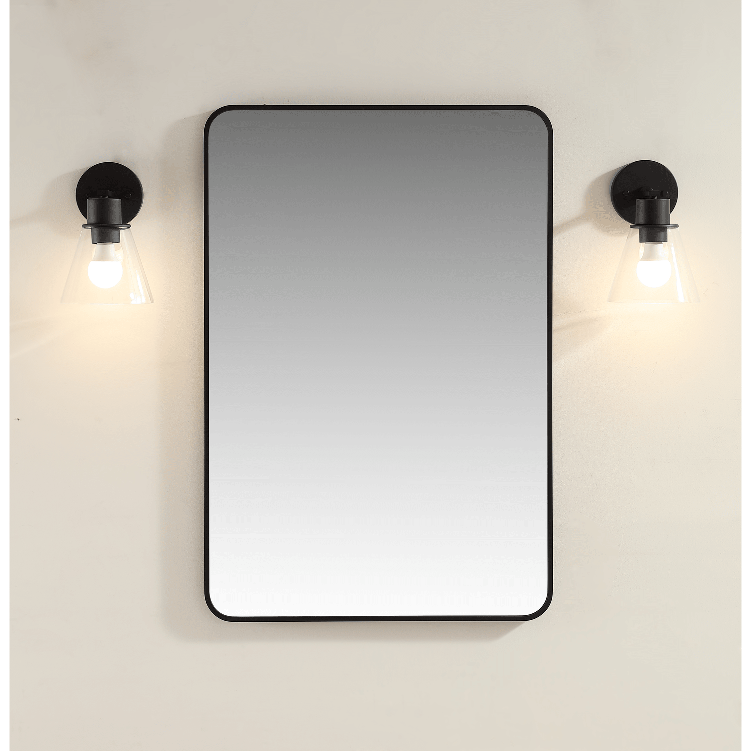 Legion Furniture WK2537-M-B 24.8 x 36.75 Black Curved Edge Framed Rectangle Bathroom Vanity Mirror