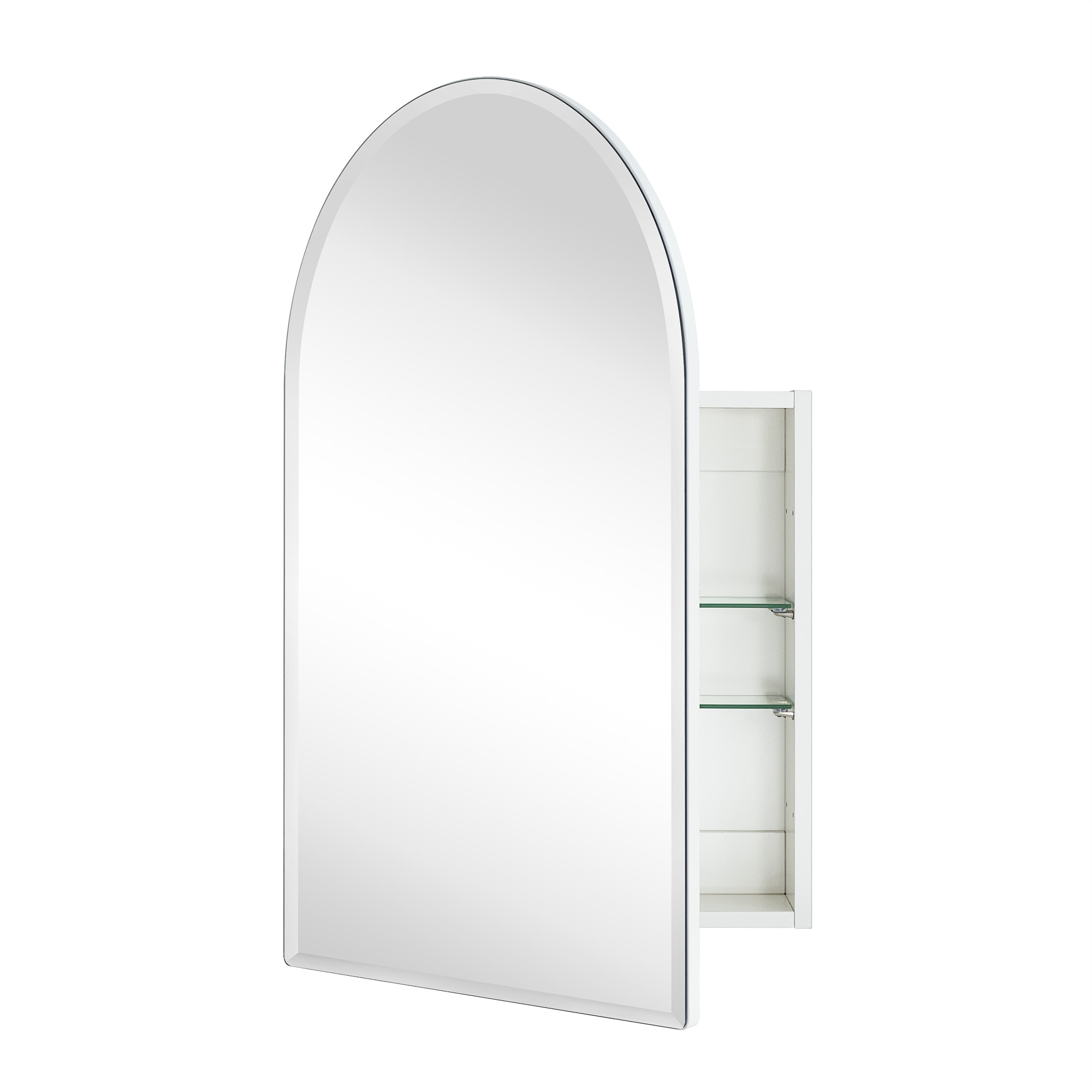 TEHOME GC-TC0021 16-in x 28-in Surface/Recessed Mount White Mirrored Arched Soft Close Medicine Cabinet