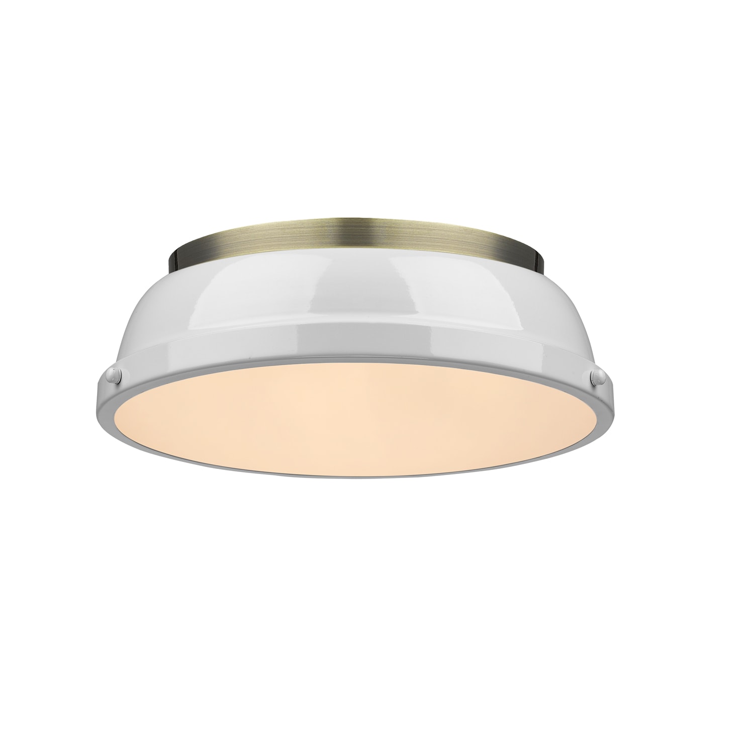 Golden Lighting 3602-14 AB-WH Duncan 2 -Light 14-in Brushed Gold Flush Mount Light