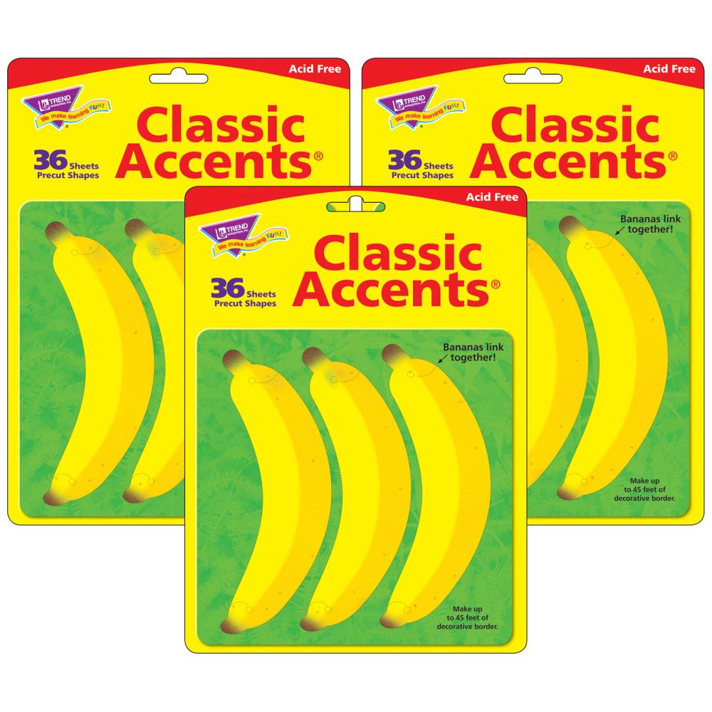 TREND Enterprises T-10069-3 Linking Bananas Classic Accents, 108 Per Pack, 3 Packs