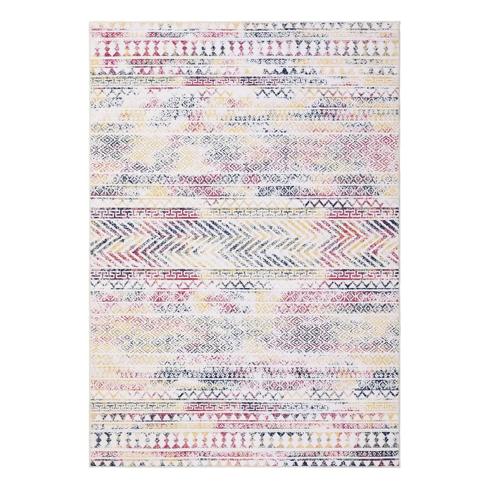 Qeetex SUNNY-PHO-15DJ5KC7 8 x 10 ft Polyester Multi Color Rectangular Dining Room Bedroom Living Room Geometric Stripped Print Modern Machine Washable Area Rug
