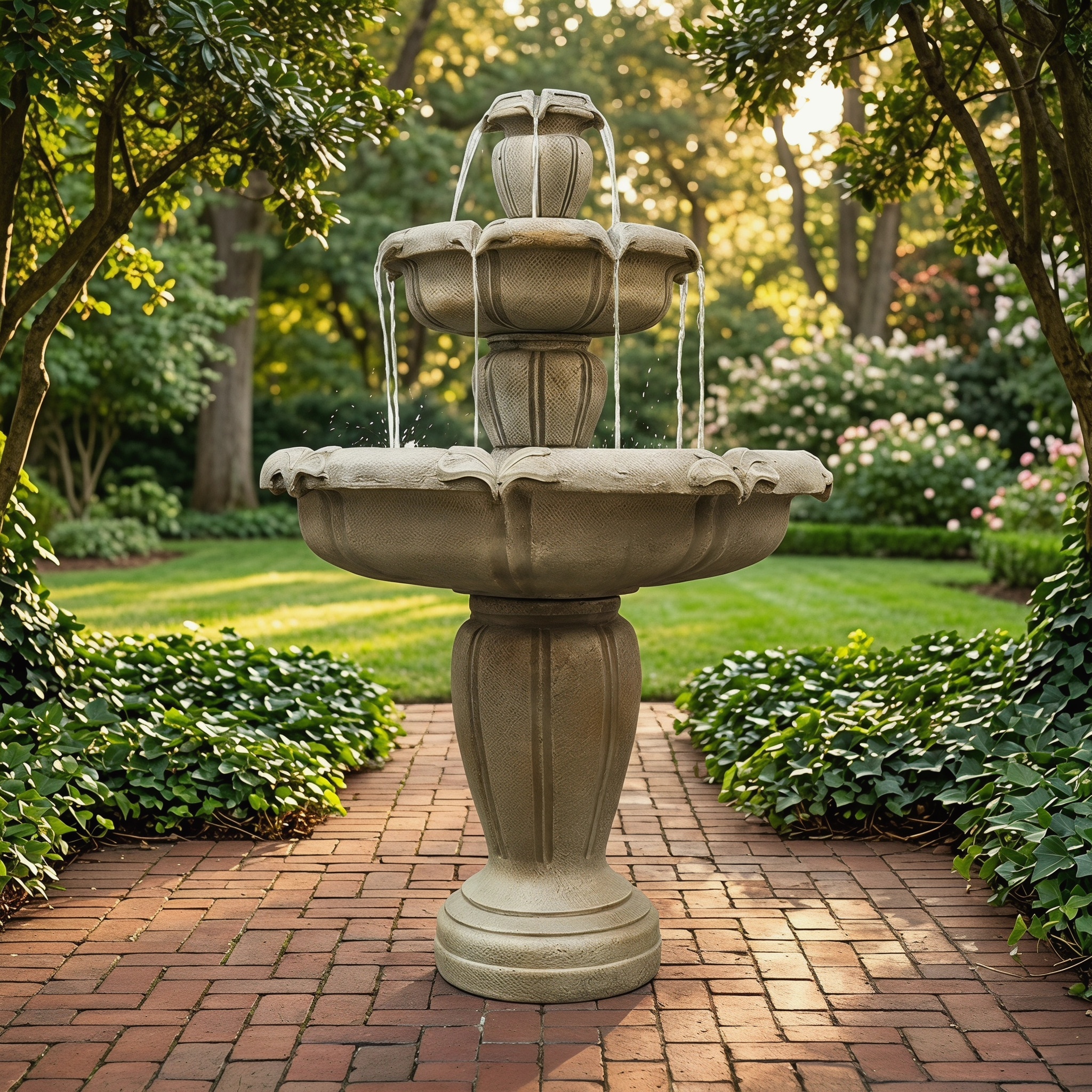 Watnature  48 Inch 3 Tiered Concrete Water Fountain Tall Outdoor Relaxing Fountain Decor for Garden Patio Backyard Yard Outdoor Ornament