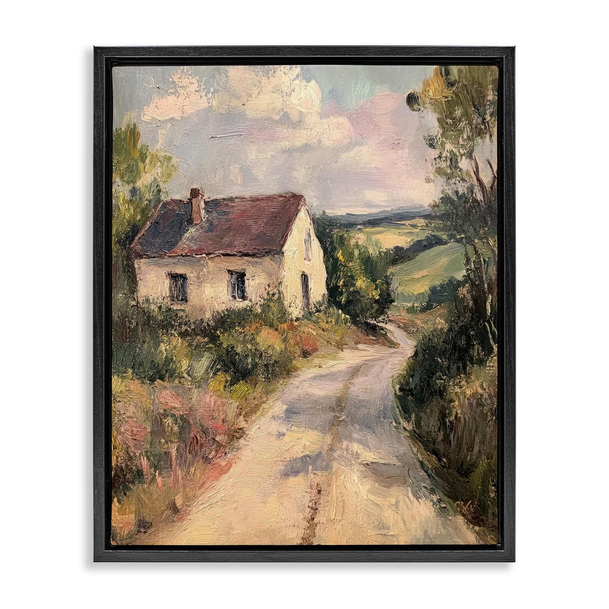 Stupell Industries BT-832-FFB-24X30 Scenic Cottage Road Floating Frame design by Petal Prints Design
