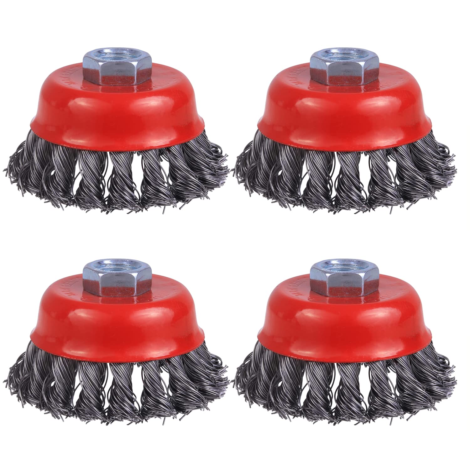 Etokfoks  Wire Cup Brush for Angle Grinder 4 Pack 3 Inch Twisted Knotted Wire Brush 5 8 in 11 Thread for Cleaning Rust Removal