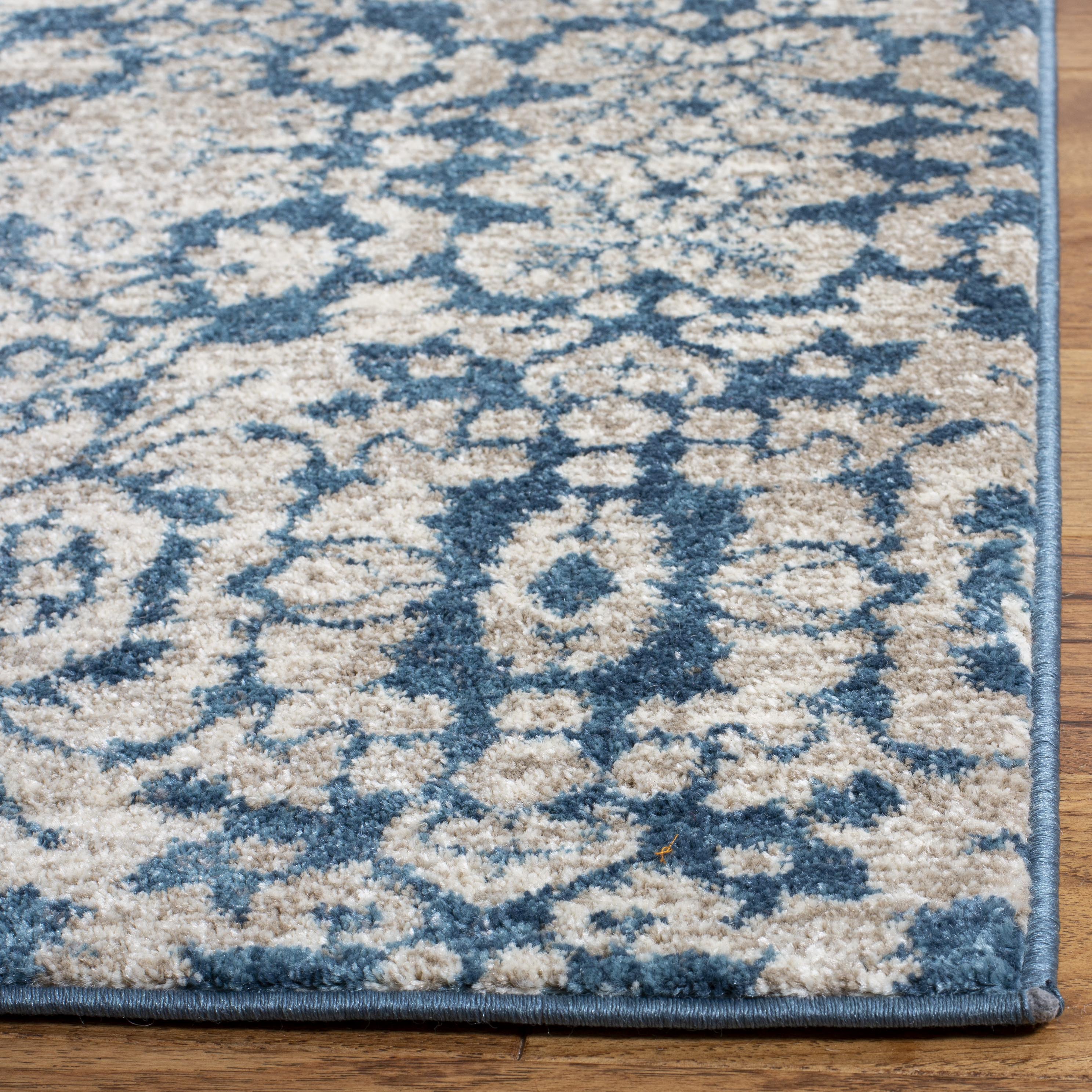 Blue Floral Motif Synthetic 8' x 10' Area Rug