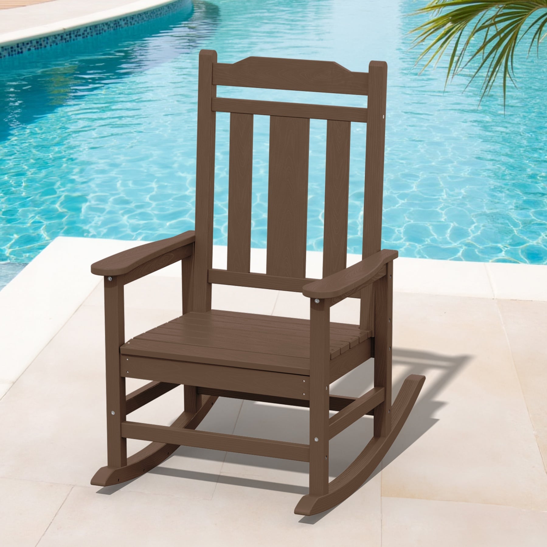 JEAREY TRJKYY-02-BN HDPE Oversized Patio Rocking Chair with Extra-Wide Seat Brown HDPE Frame Rocking Chair with Slat Seat