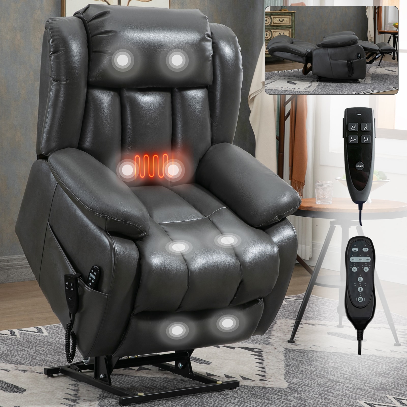 Mondawe MO-CO80065 Gray Faux leather Upholstered Massage chair with Lift Assistance