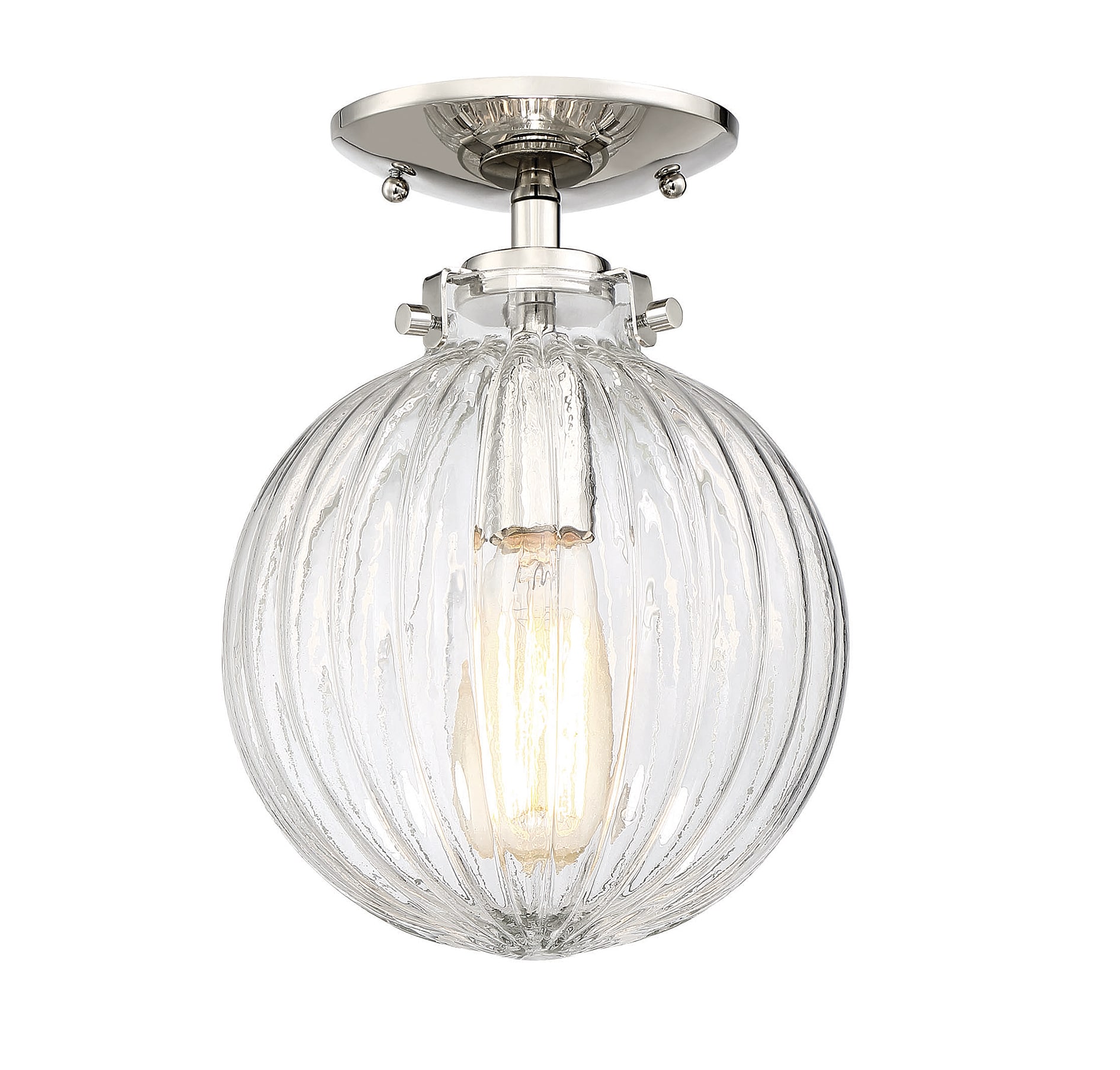 Polished Nickel Glass Globe Semi-Flush Mount Light