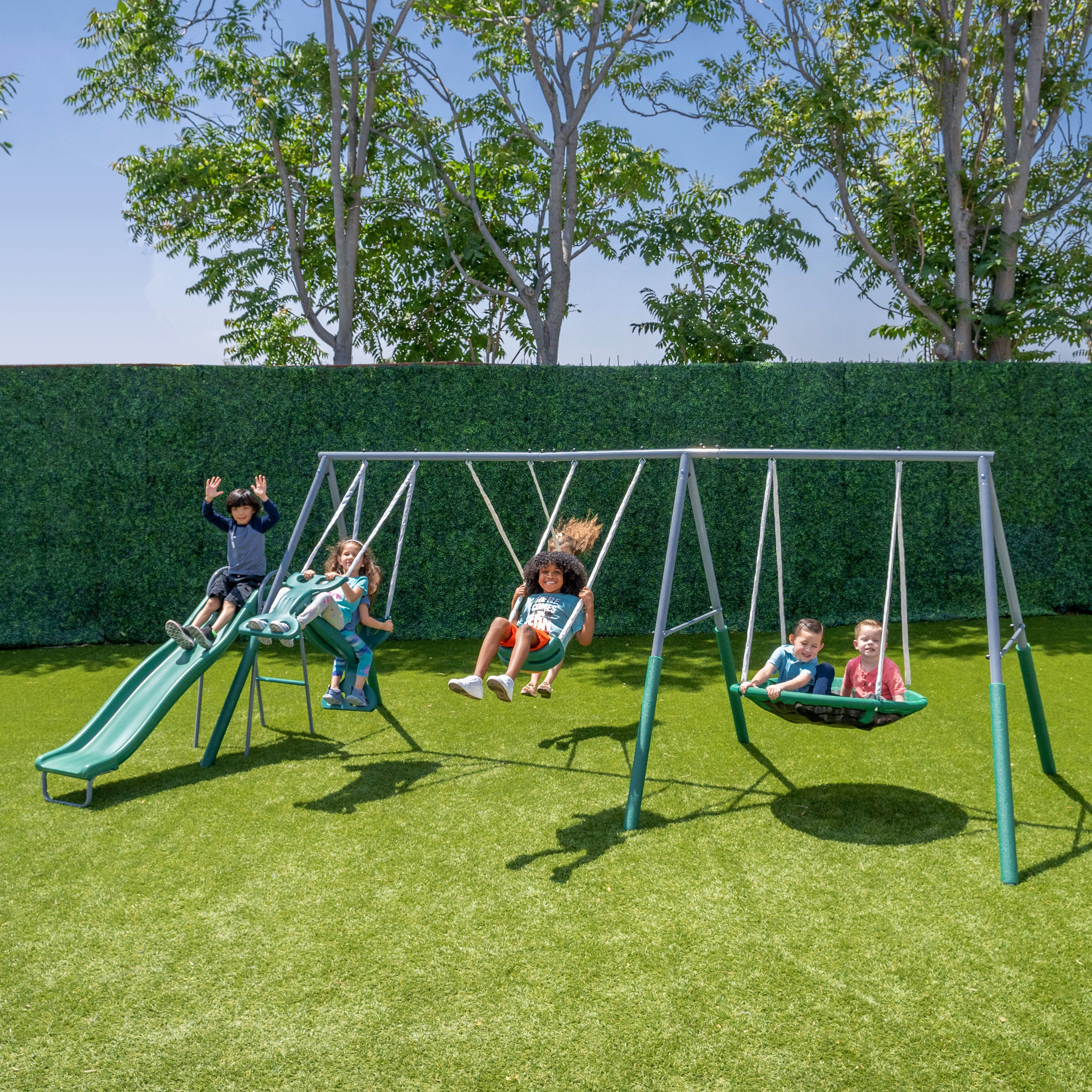 The Swing Company Rochester Metal Swing Set Residential 4-Swings Metal Swing  Set with Slide in the Metal Playsets & Swing Sets department at