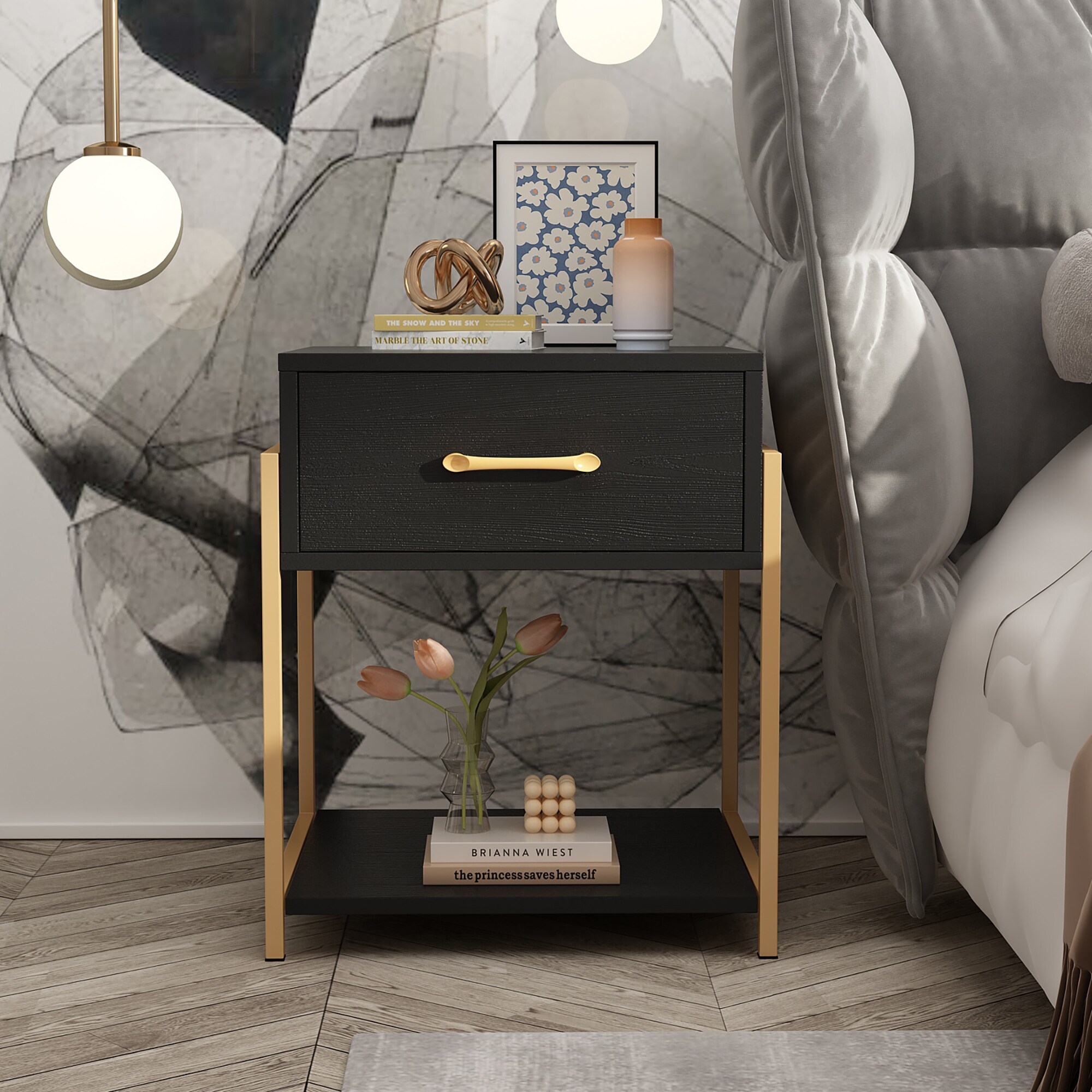 FUFU&GAGA LJY-KF200146-02 Nightstand Black Nightstand