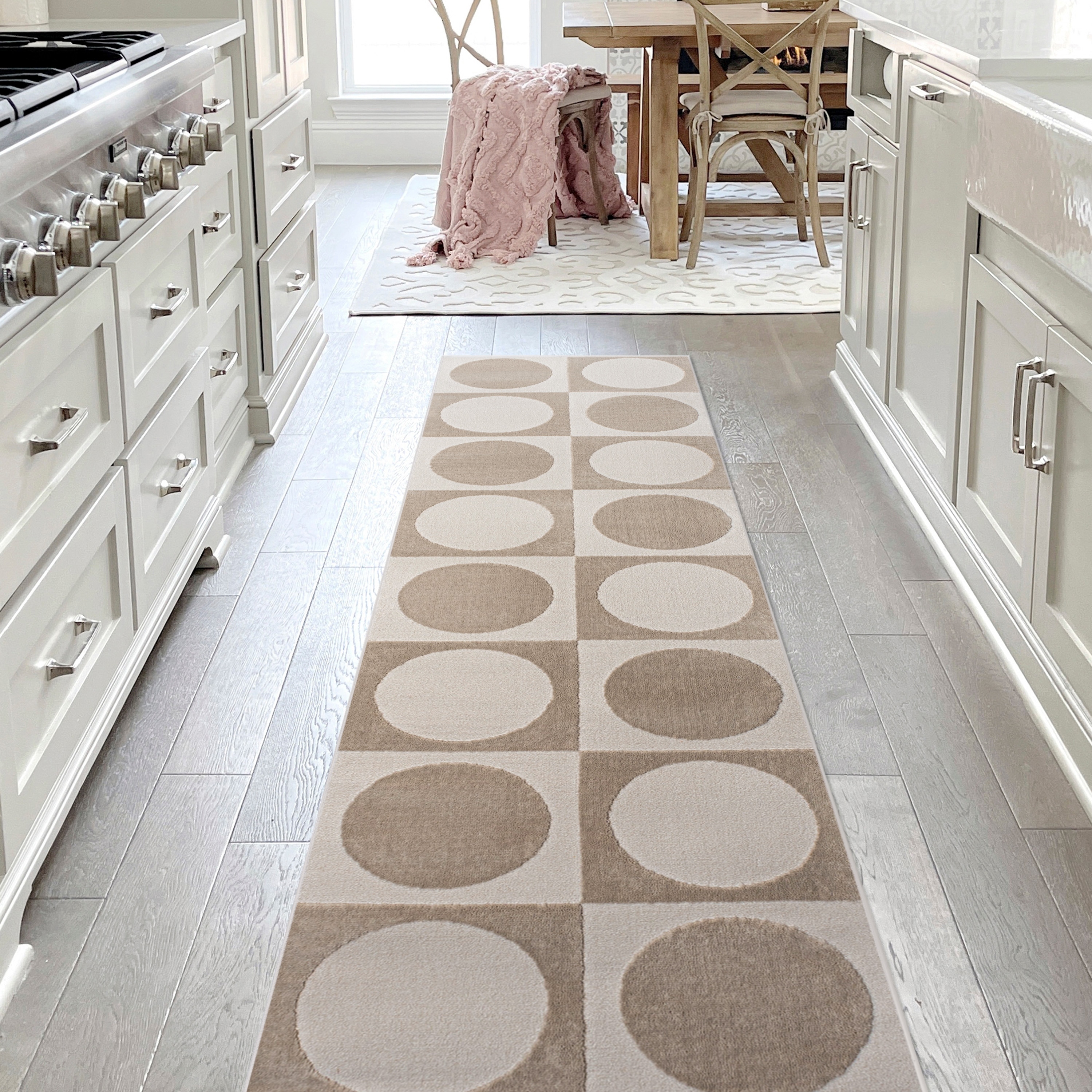 JONATHAN  Y SND104A-28 SANDSTONE Helena Circles in Squares 2 x 8 (ft) Loomed Polyester Beige/Cream Rectangular Indoor/Outdoor Geometric Bohemian/Eclectic Runner rug