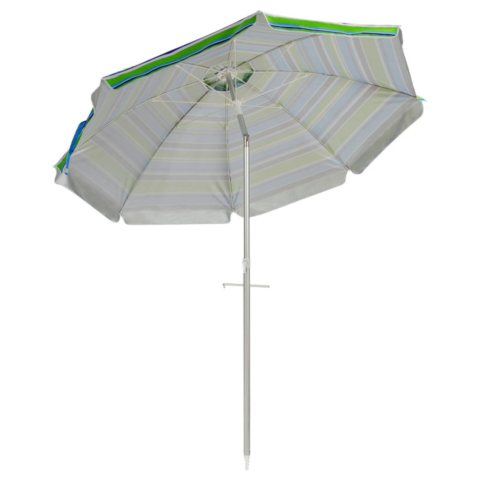 SUGIFT - 6.5-ft UPF50+ Beach Umbrella with Tilt Mechanism 8 Fiberglass Ribs Aluminum Tube Sand An...