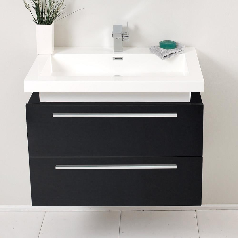 Fresca Medio 32-in Black Single Sink Floating Bathroom Vanity with ...