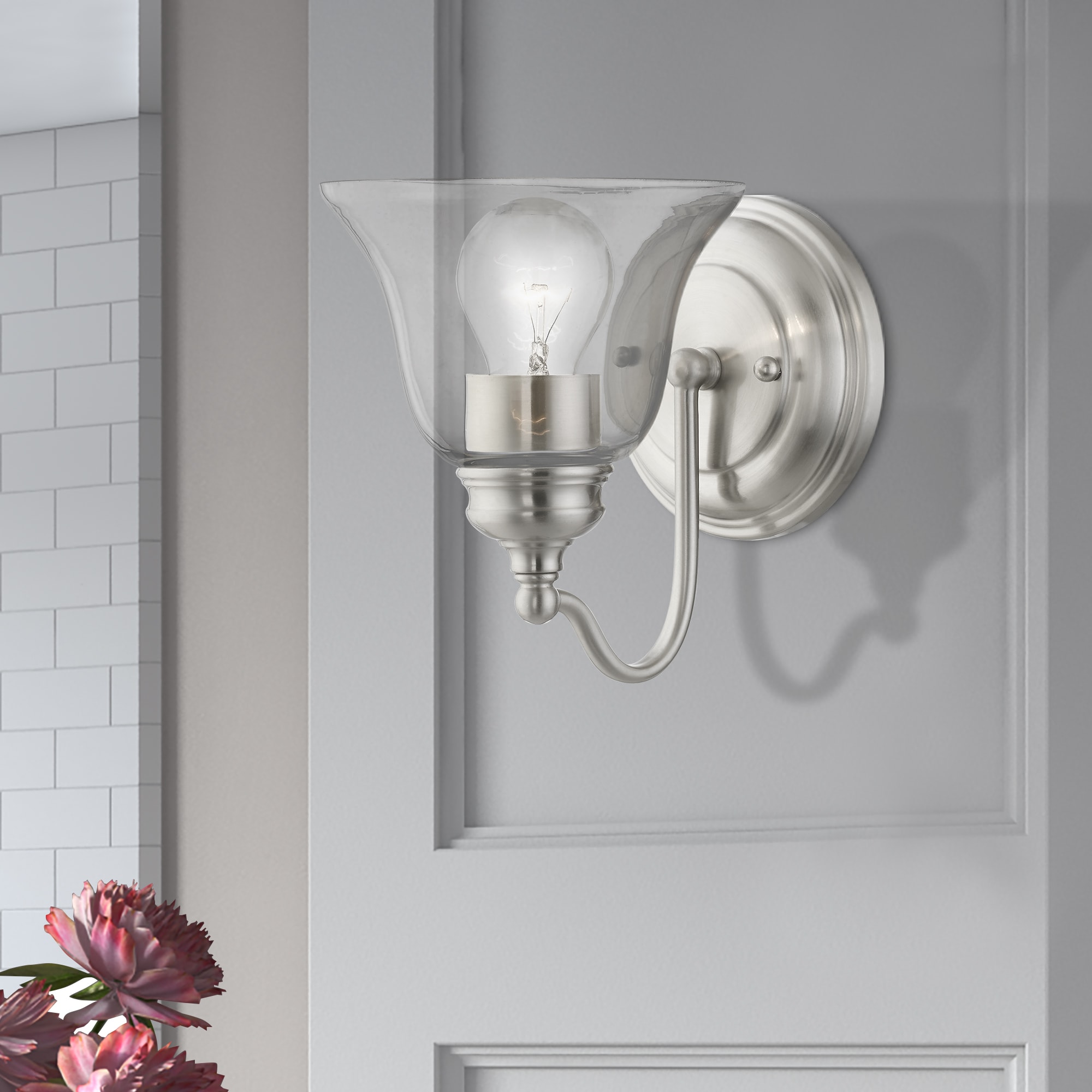 Brushed Nickel Clear Glass 1-Light Vanity Sconce