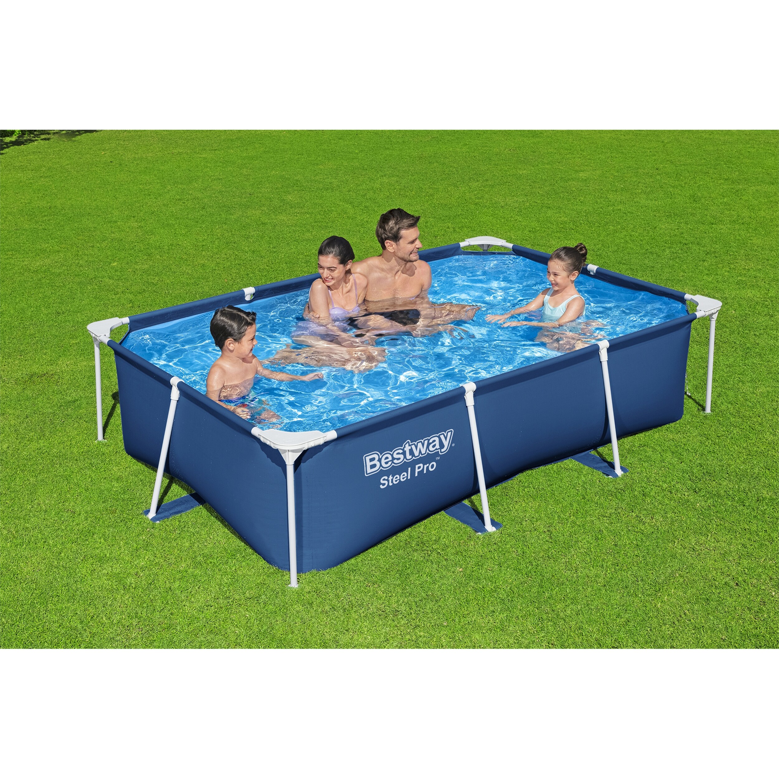 Blue Steel Frame Rectangular Above Ground Pool with Pump