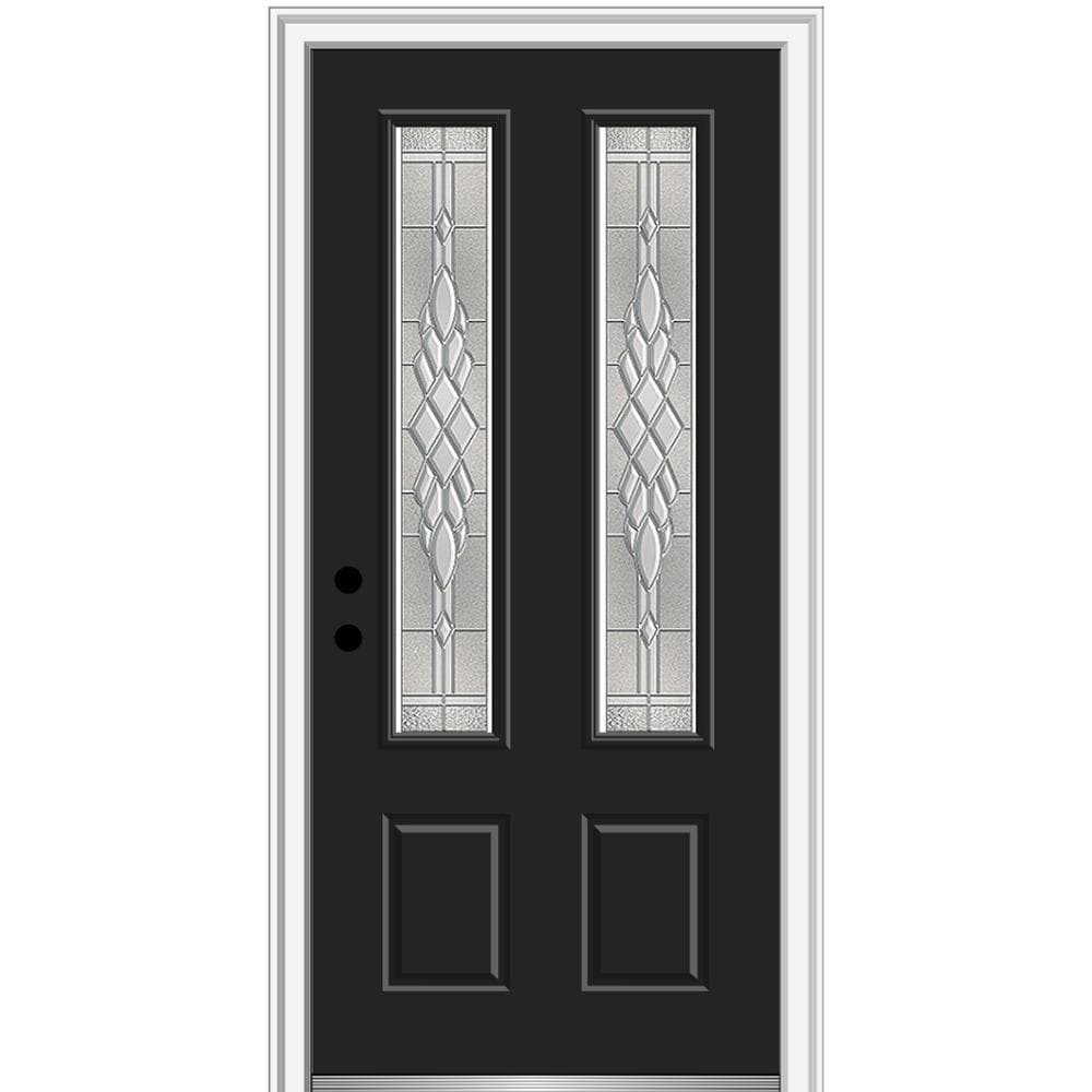 MMI DOOR ZZ3666983R 36-in x 80-in x 4-9/16-in Fiberglass Twin lite Right-hand inswing Black Painted Prehung Front Door with Brickmould Insulating core
